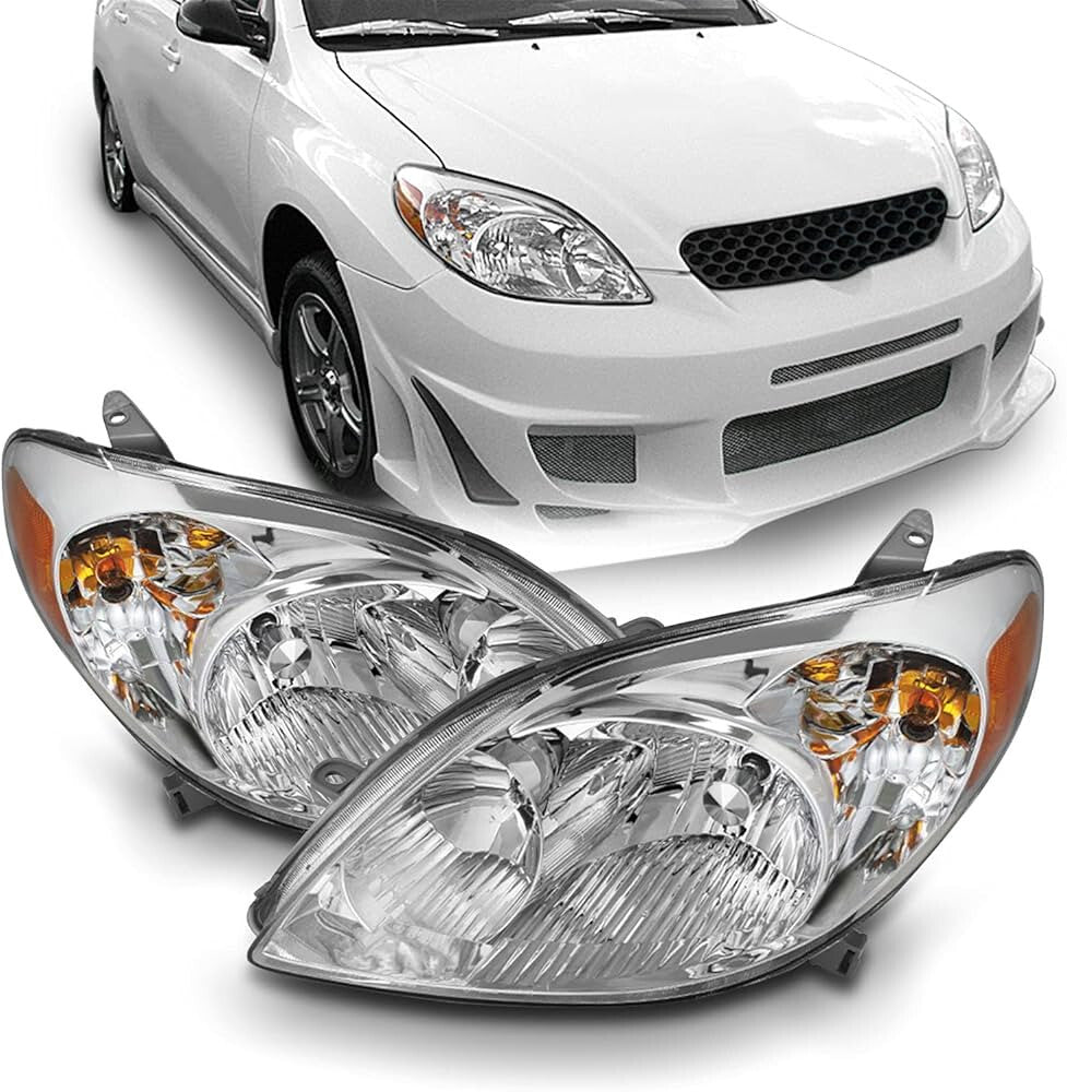 For 2003-2008 Toyota Matrix Clear Headlight Headlamp Chrome With Bulb Left+Right