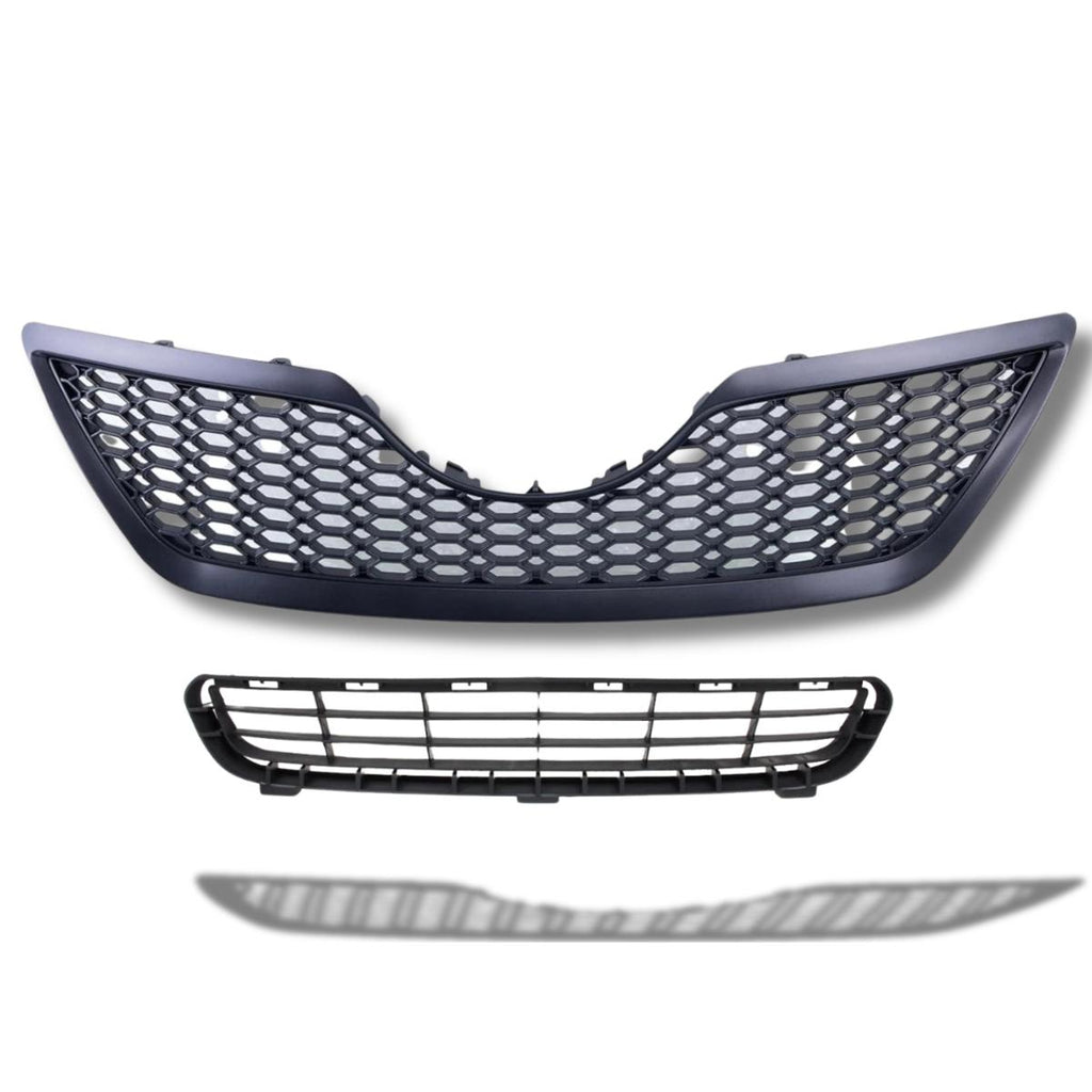 For 2007-2009 Toyota Camry Front Upper+Lower Grille Mesh Style Black Grill Set