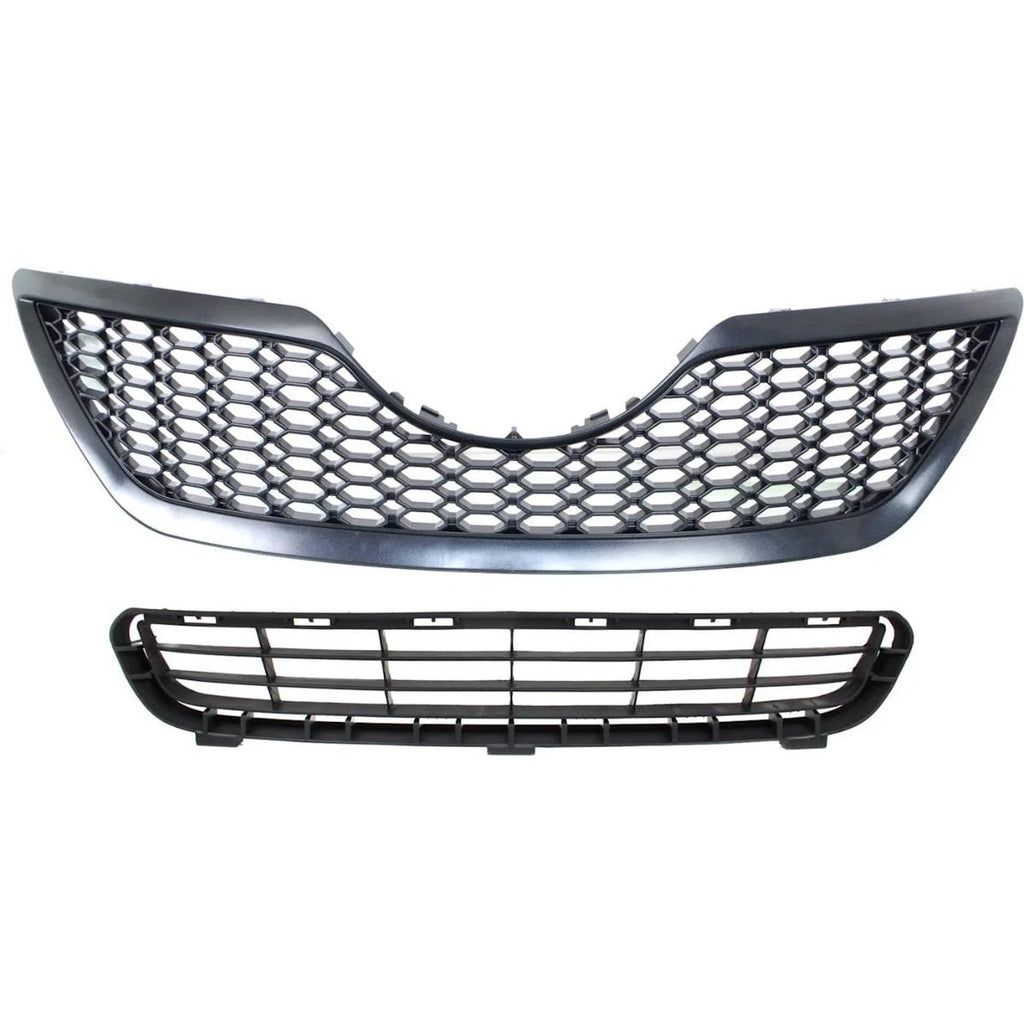 For 2007-2009 Toyota Camry Front Upper+Lower Grille Mesh Style Black Grill Set