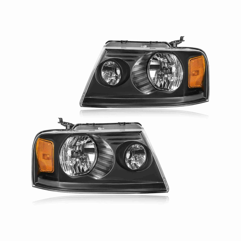 For 2004-2008 Ford F-150 06-08 Mark LT Clear Lens Assembly Headlights Black Housing Amber Corner Left+Right