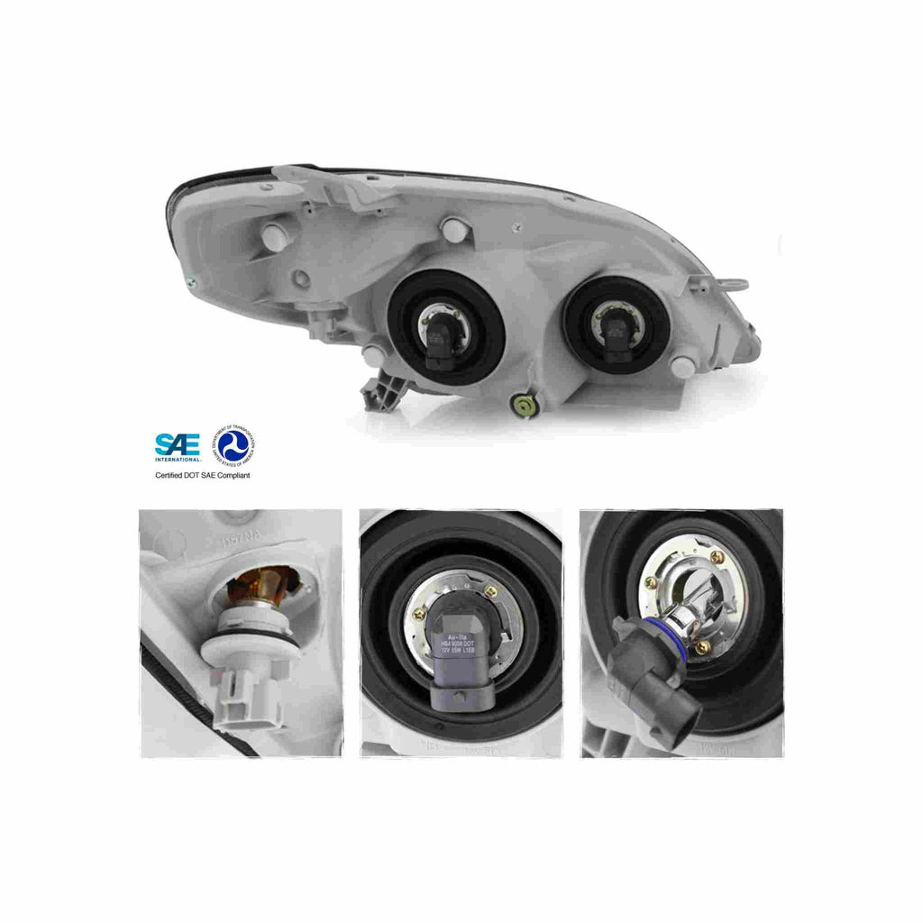 For 2003-2008 Toyota Matrix Clear Headlight Headlamp Chrome With Bulb Left+Right