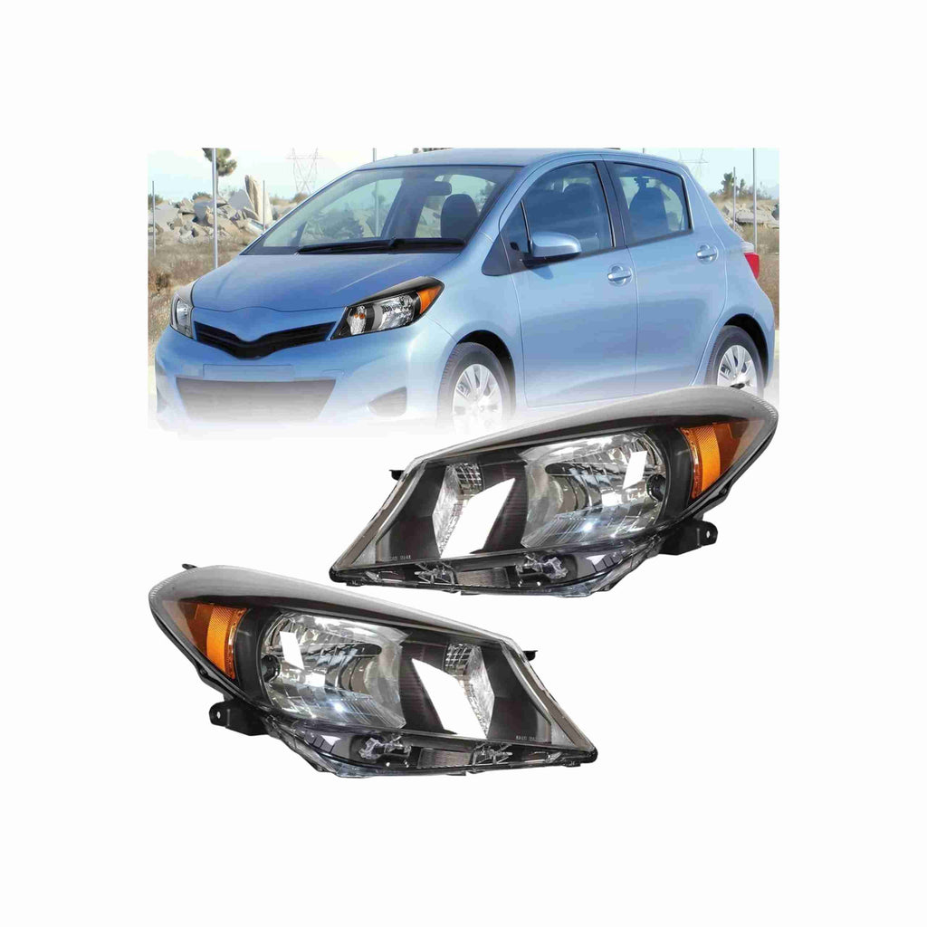 For 2012-2014 Toyota Yaris Hatchback Headlamp Headlight Housing Black Left+Right