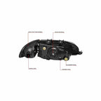 For 1992-1995 Honda Civic Housing Black Headlamp Amber Corner Headlight Left+Right