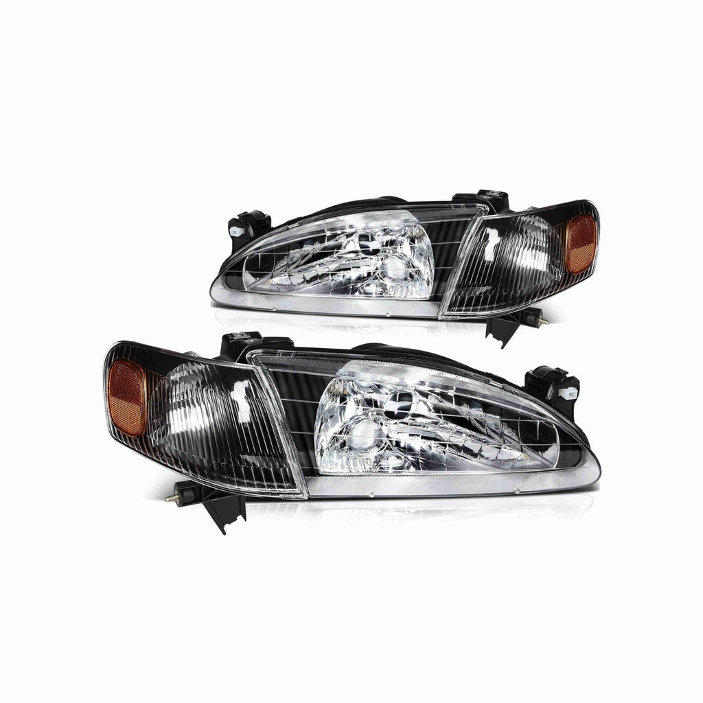 For 1998-2000 Toyota Corolla Black Housing Headlamp Clear Headlight Left+Right