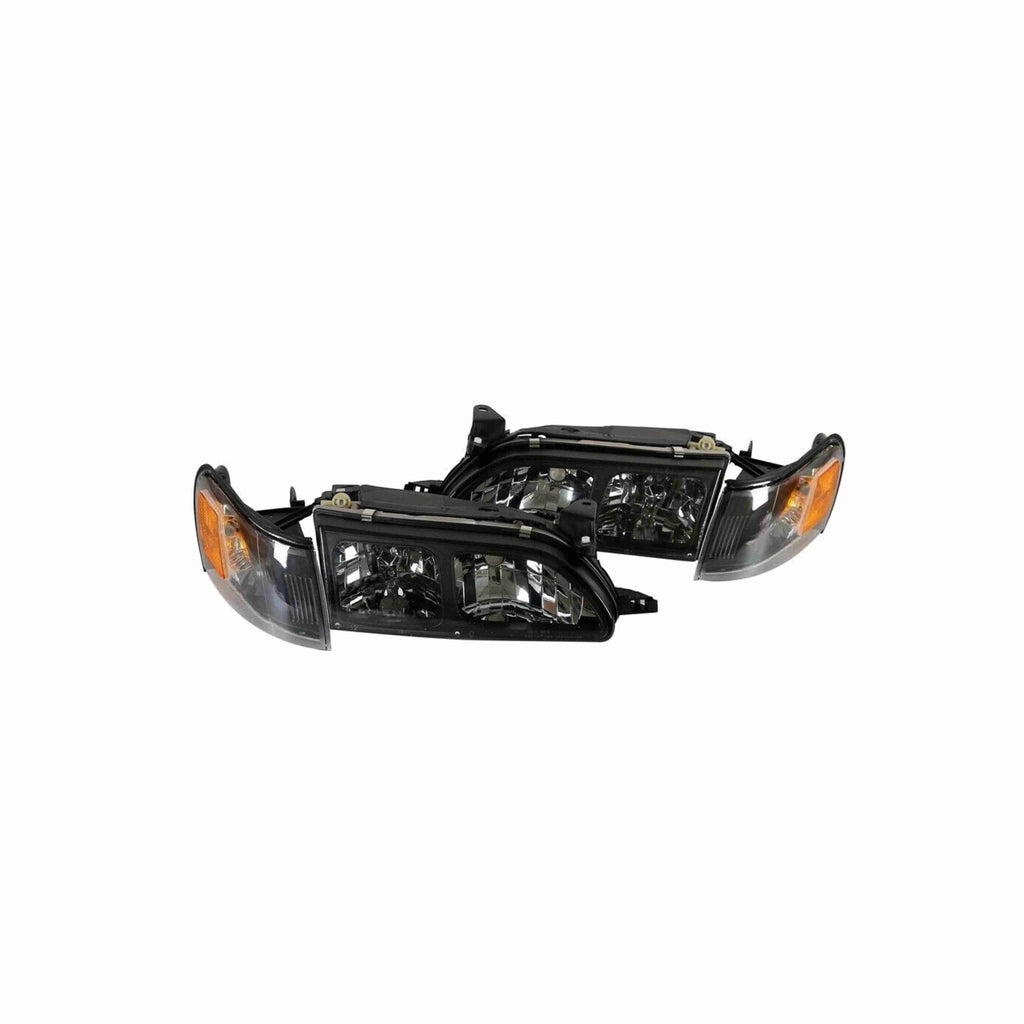 For 1993-1997 Toyota Corolla DX Clear Headlight Black Lamp+Corner Left+Right Set