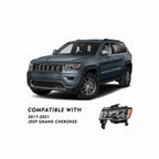 For 2017-2021 Jeep Grand Cherokee Halogen Headlight Clear Lens Trim Chrome Housing Black Left+Right