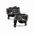 For 2017-2021 Jeep Grand Cherokee Halogen Headlight Clear Lens Trim Chrome Housing Black Left+Right