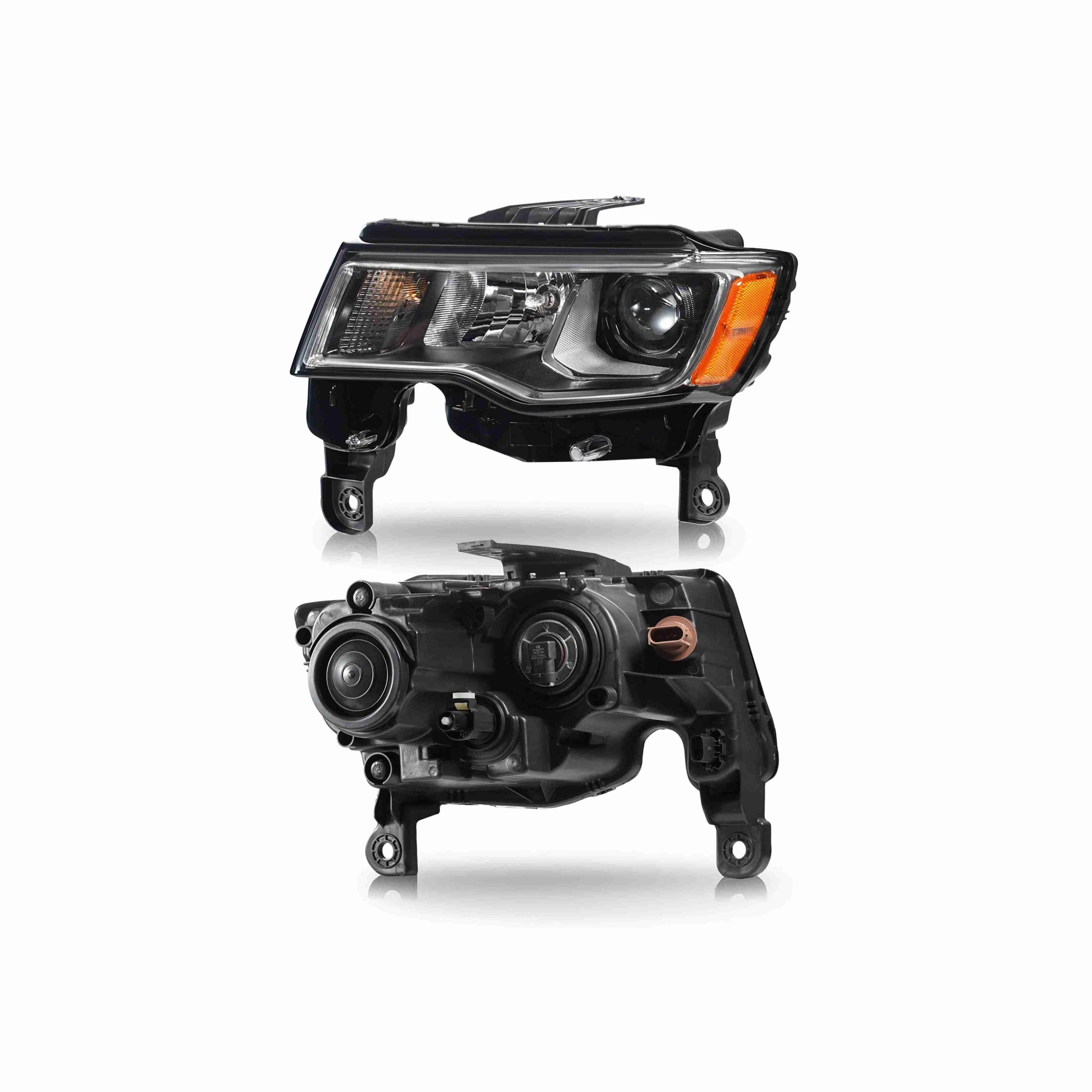For 2017-2021 Jeep Grand Cherokee Halogen Headlight Clear Lens Trim Chrome Housing Black Left+Right