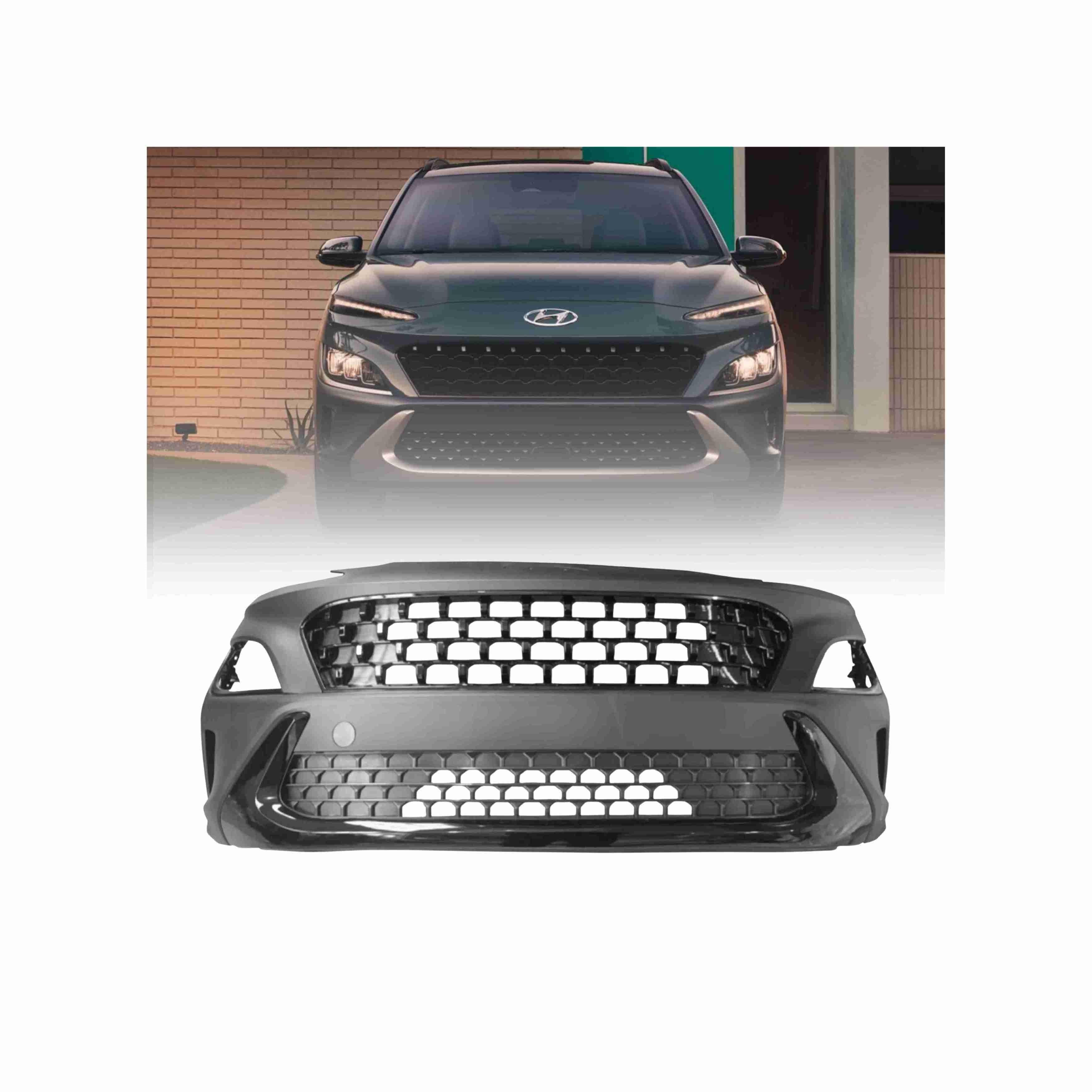 For 2022-2023 Hyundai Kona Front Bumper Cover Grille Upper+Lower Grille Assembly Mesh Style Black