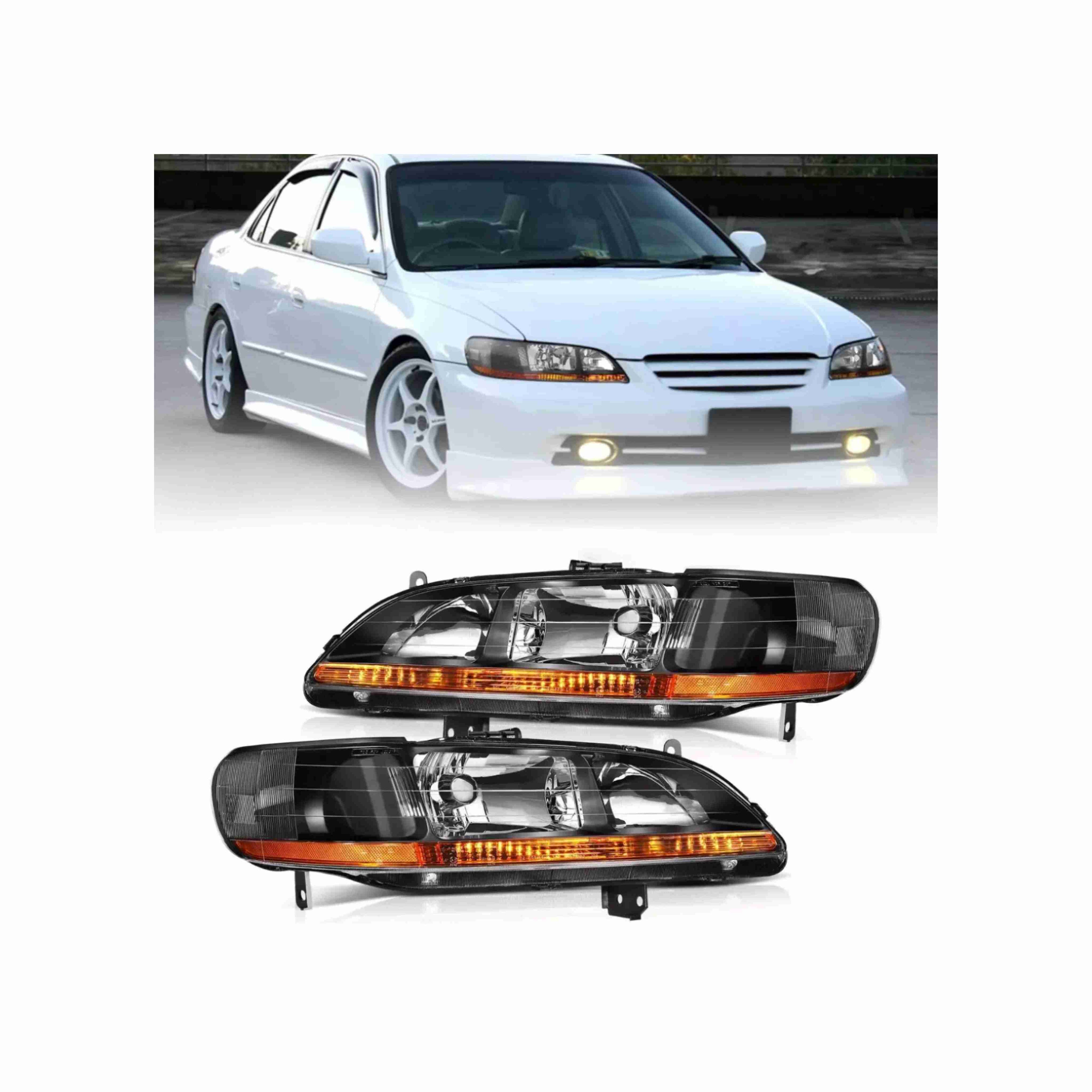 For 1998-2002 Honda Accord 4door Clear Lens Headlight Black Headlamp Left+Right