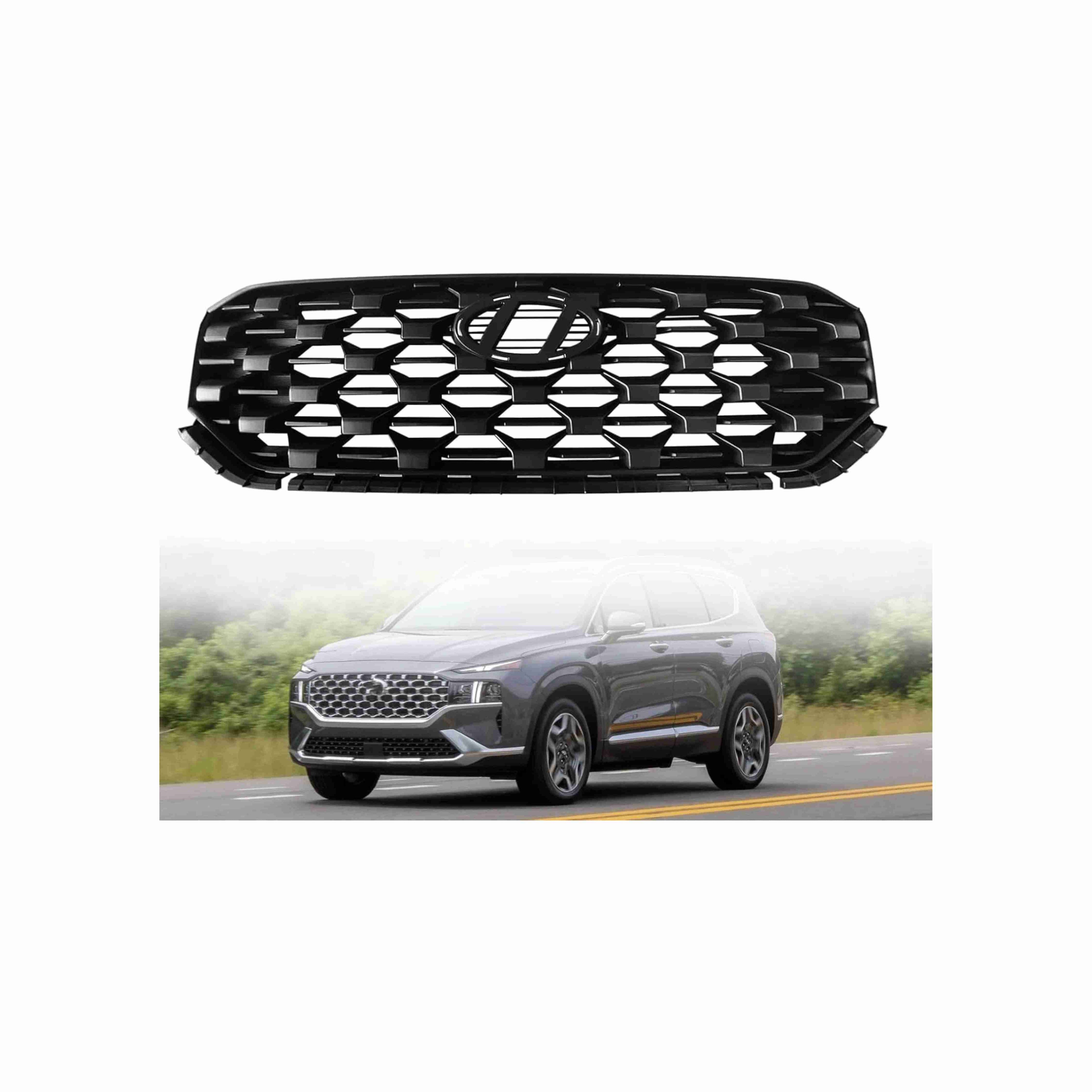 For 2021-2023 Hyundai Santa Fe Front Upper Bumper Grille Assembly Black Grill