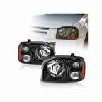 For 2001-2004 Nissan Frontier XE Assembly Headlights Headlamp Black RH+LH Pair