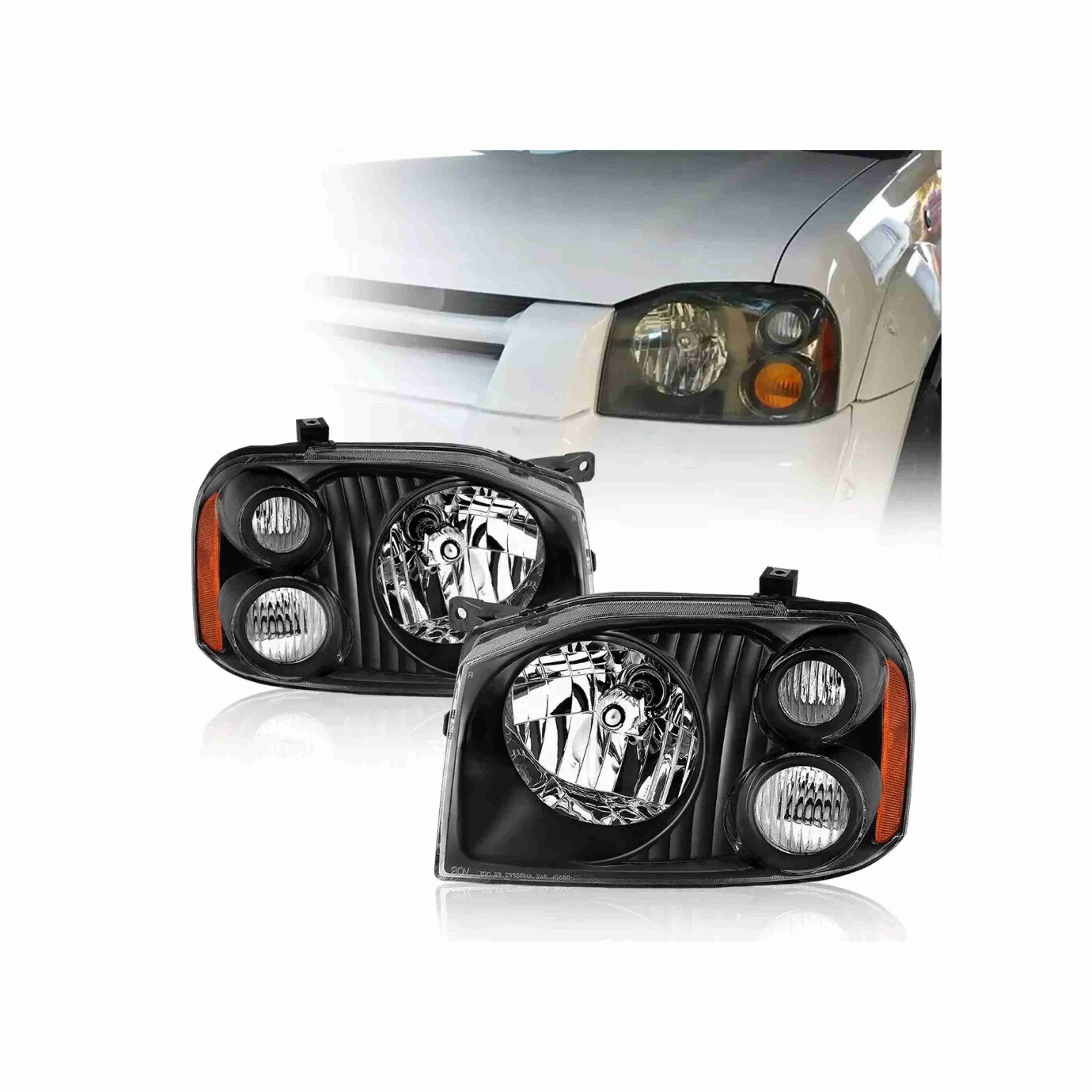 For 2001-2004 Nissan Frontier XE Assembly Headlights Headlamp Black RH+LH Pair