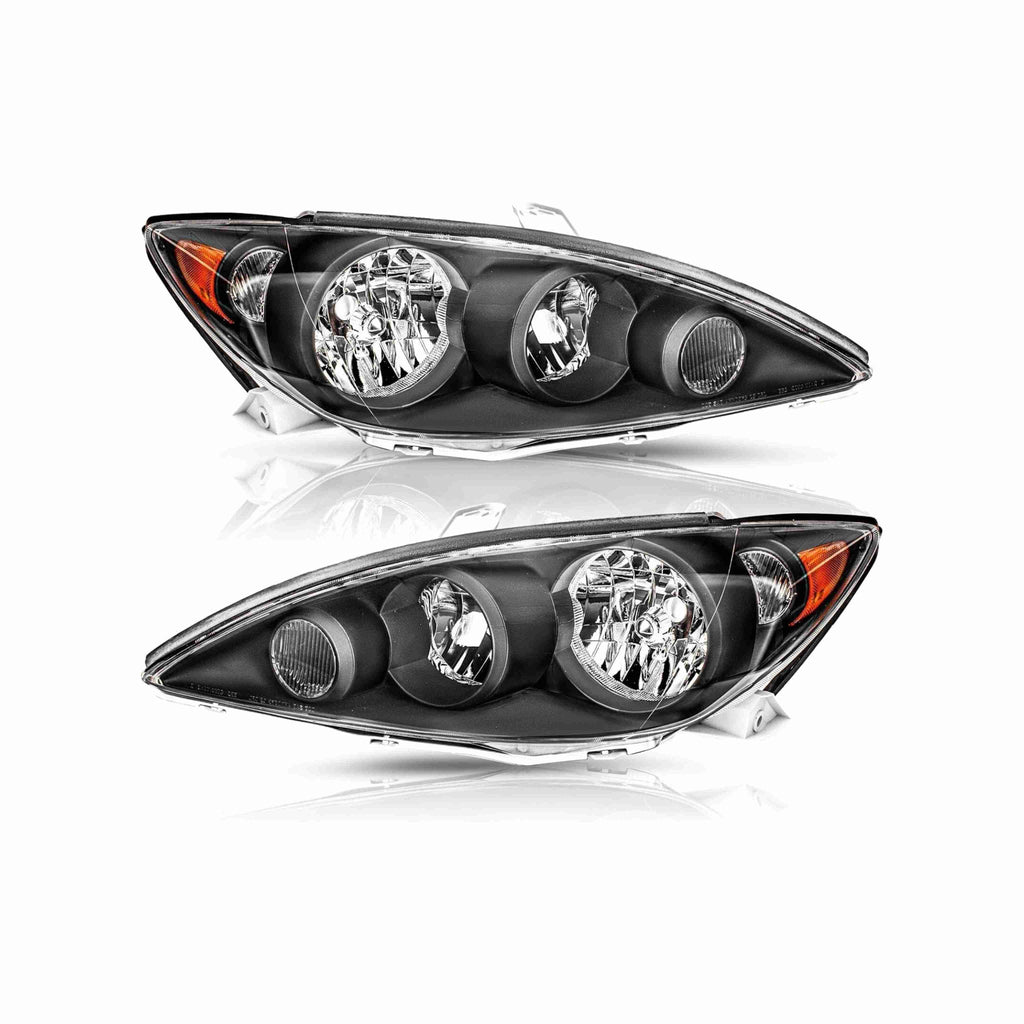 For 2005-2006 Toyota Camry Halogen Clear Lens Headlights Housing Black Headlamps Left+Right