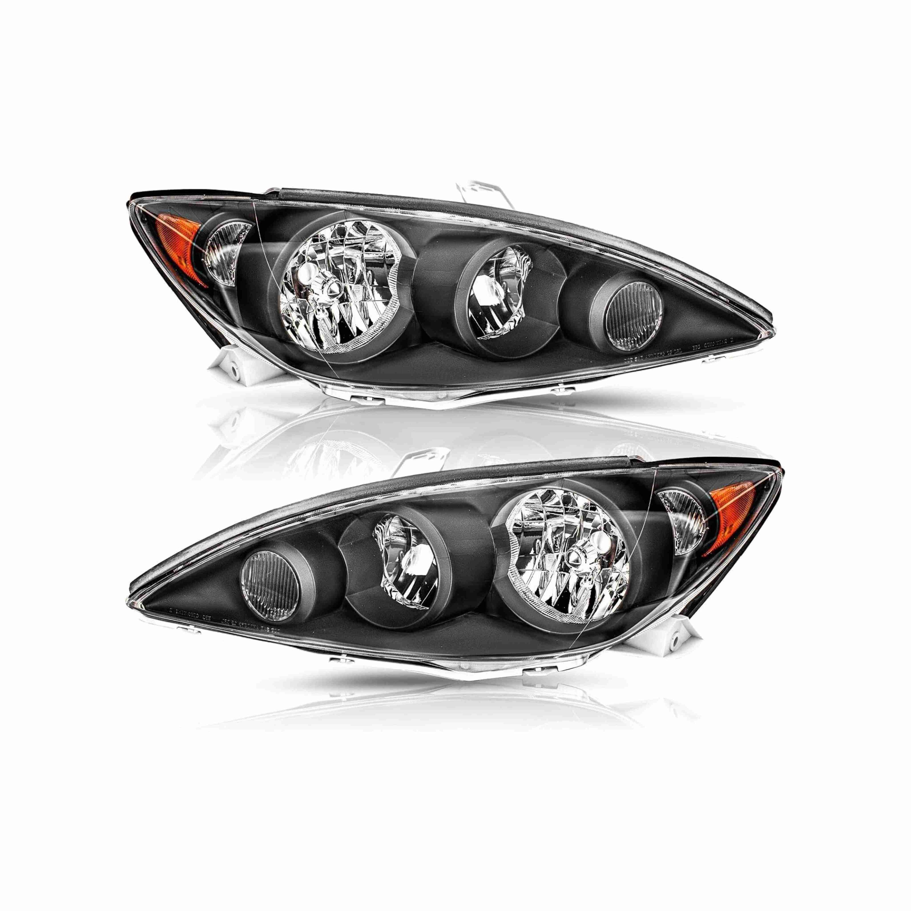 For 2005-2006 Toyota Camry Halogen Clear Lens Headlights Housing Black Headlamps Left+Right