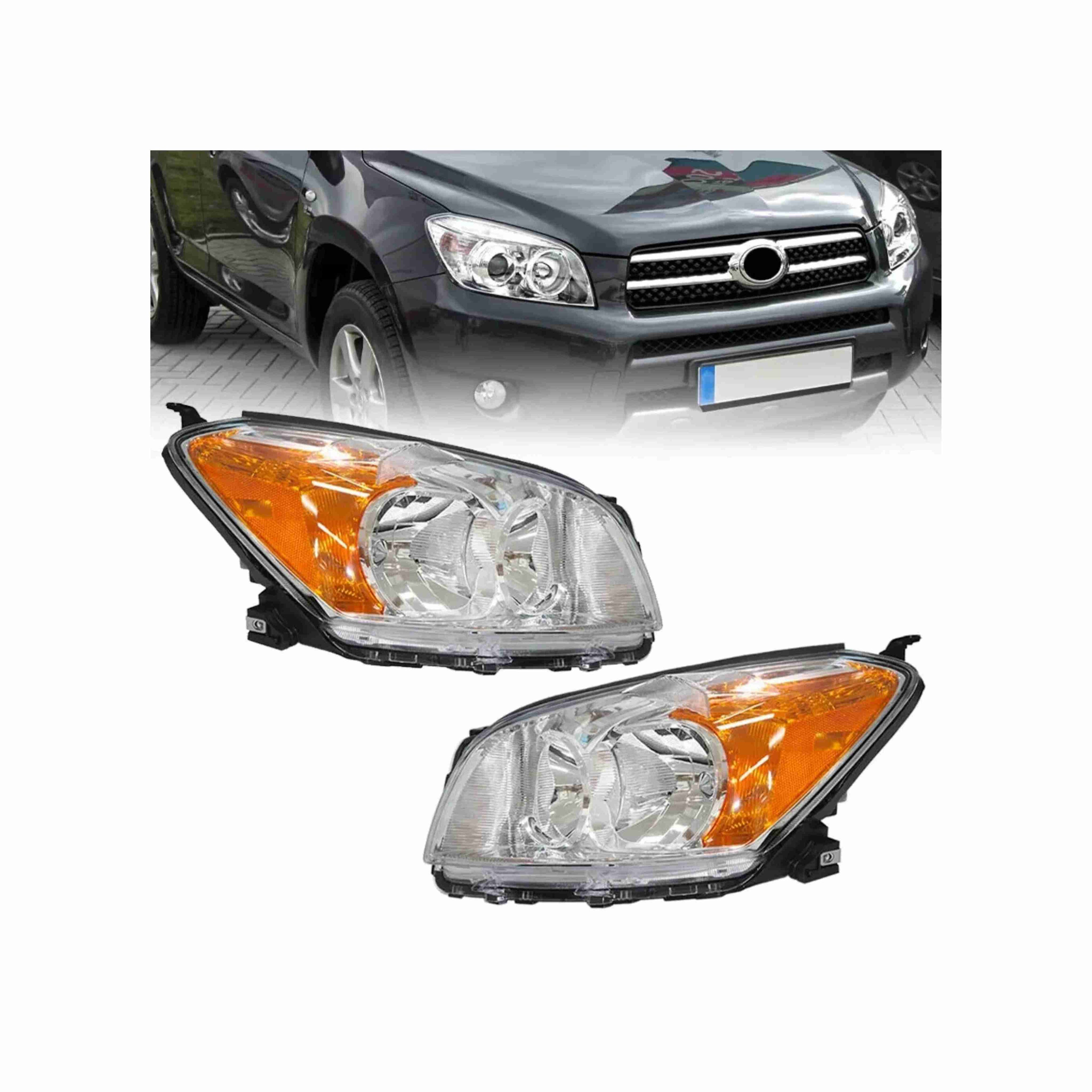 For 2009-2012 Toyota RAV4 Sport Chrome Headlamps Halogen Headlights Left+Right