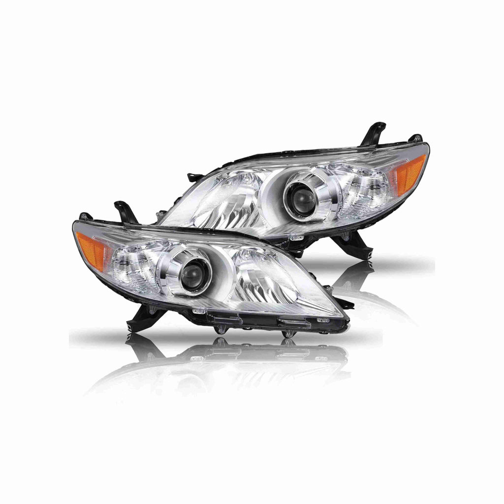 For 2011-2020 Toyota Sienna Clear Lens Headlights Housing Chrome Headlamps Pair Set Left+Right
