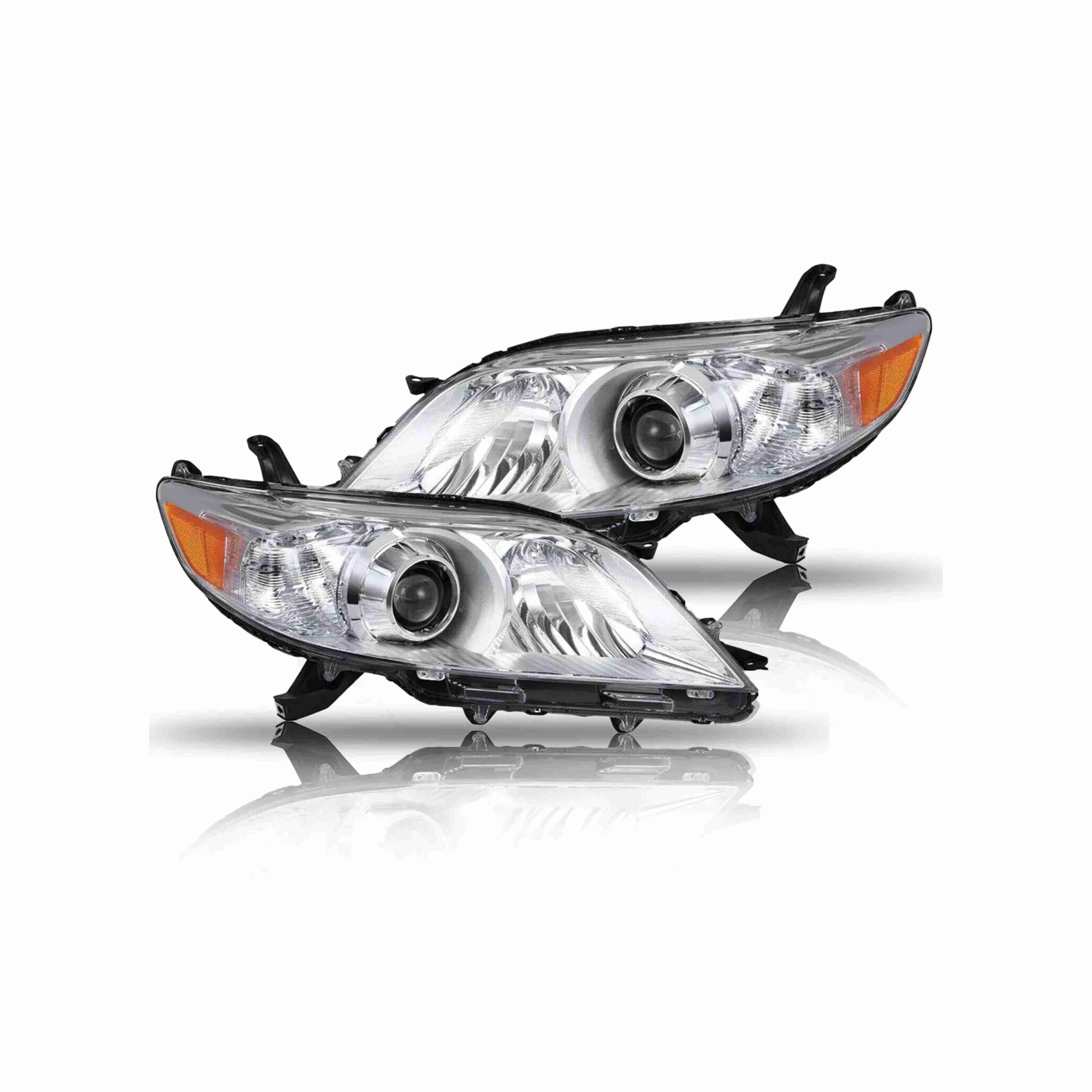 For 2011-2020 Toyota Sienna Clear Lens Headlights Housing Chrome Headlamps Pair Set Left+Right
