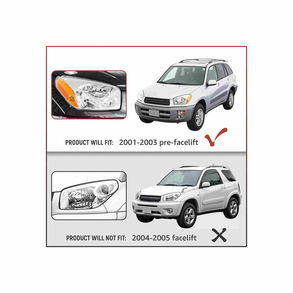 For 2001-2003 Toyota RAV4 Sport Clear Headlights Black Headlamps Set Left+Right
