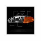 For 1992-1995 Honda Civic Housing Black Headlamp Amber Corner Headlight Left+Right