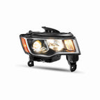 For 2017-2021 Jeep Grand Cherokee Halogen Headlight Clear Lens Trim Chrome Housing Black Left+Right