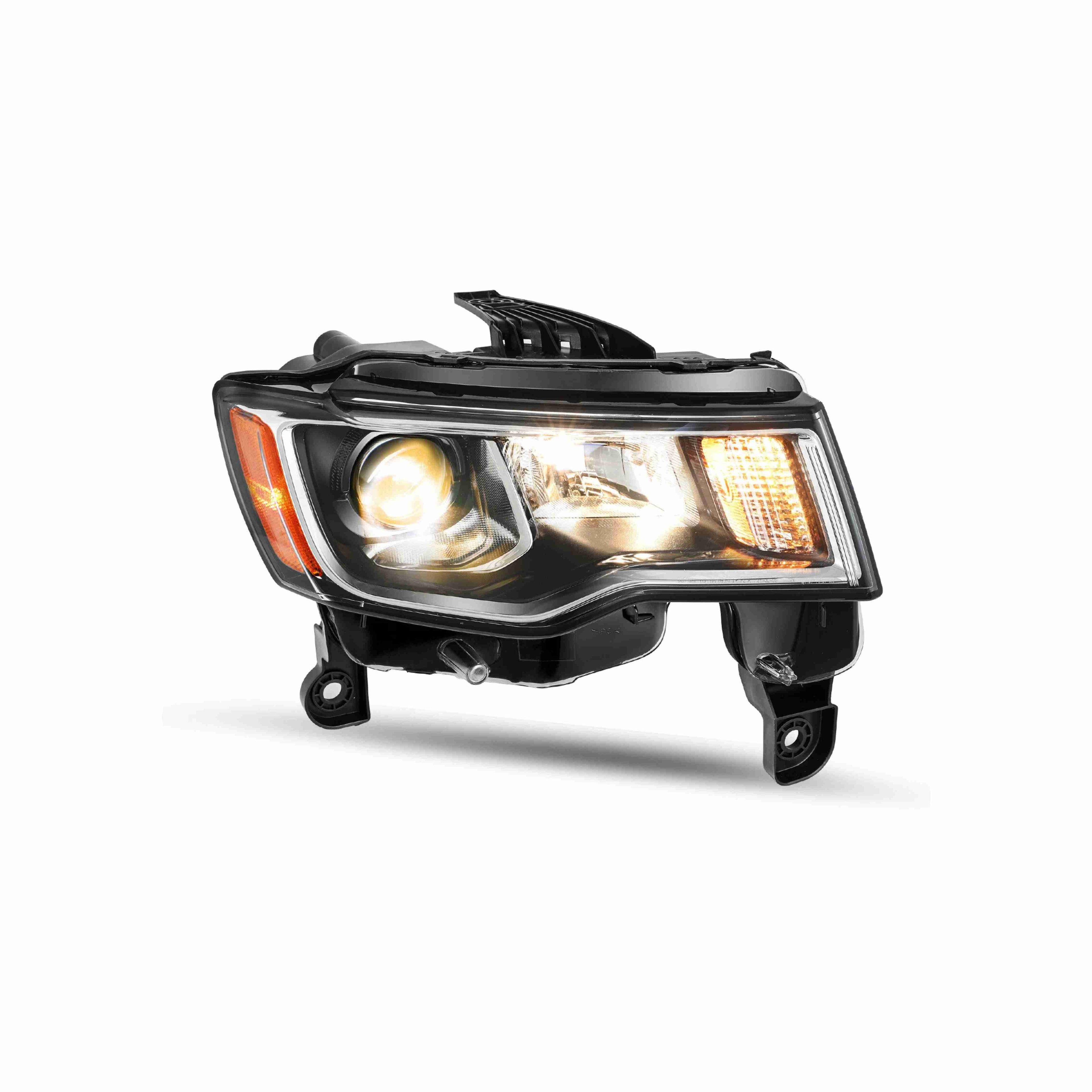 For 2017-2021 Jeep Grand Cherokee Halogen Headlight Clear Lens Trim Chrome Housing Black Left+Right