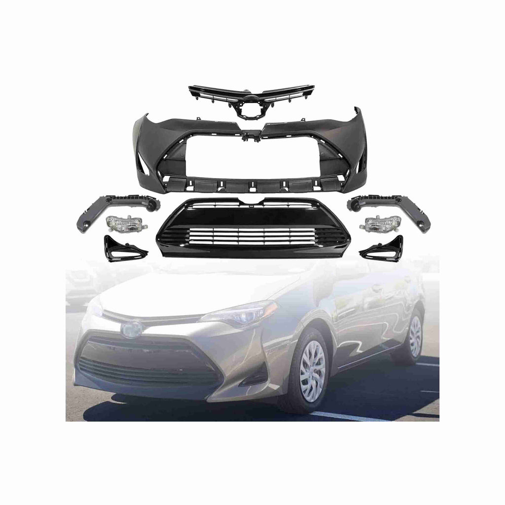 For 2017-2019 Toyota Corolla XLE LE Sedan Front Bumper with Grilles and Fog Lights Assembly Set