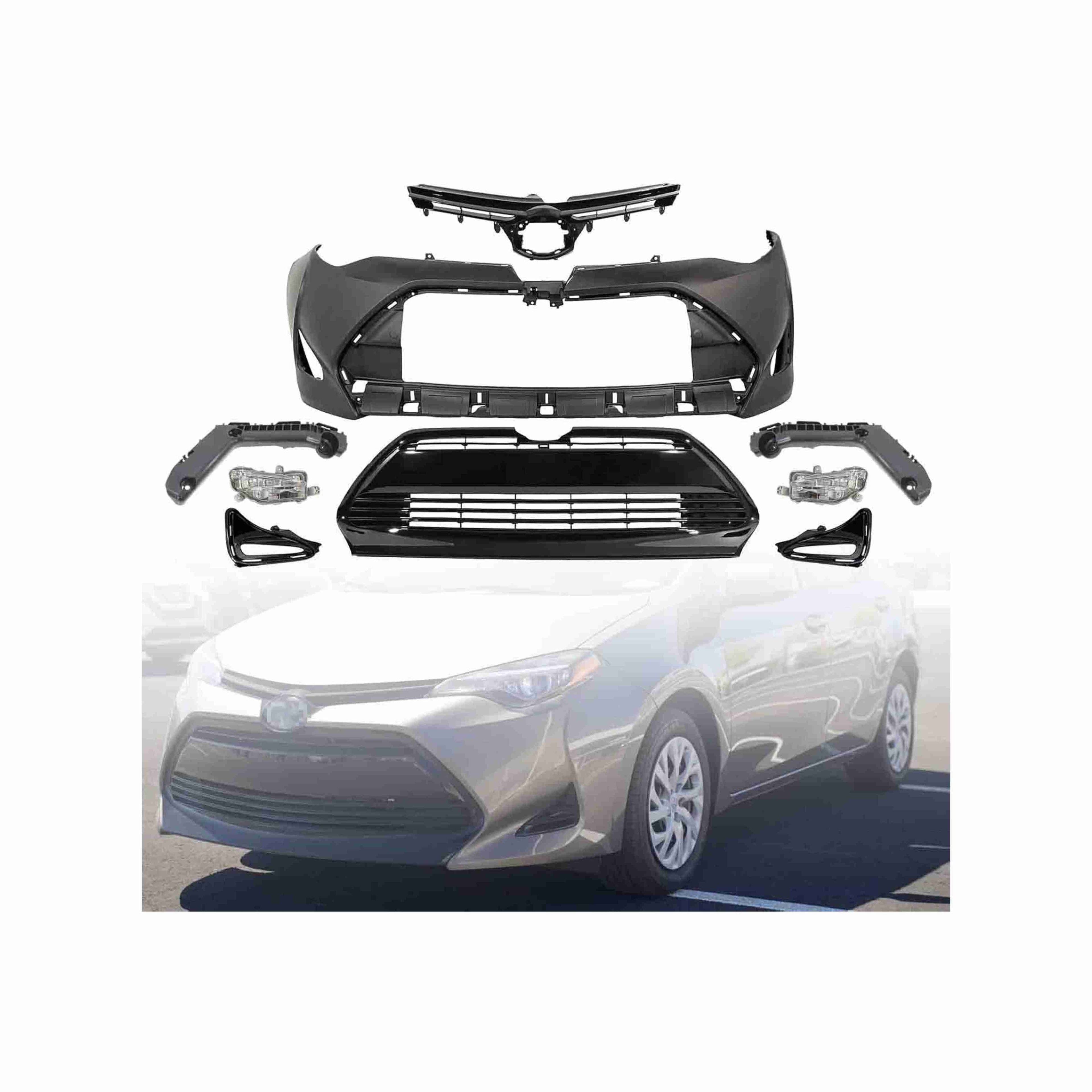 For 2017-2019 Toyota Corolla XLE LE Sedan Front Bumper with Grilles and Fog Lights Assembly Set