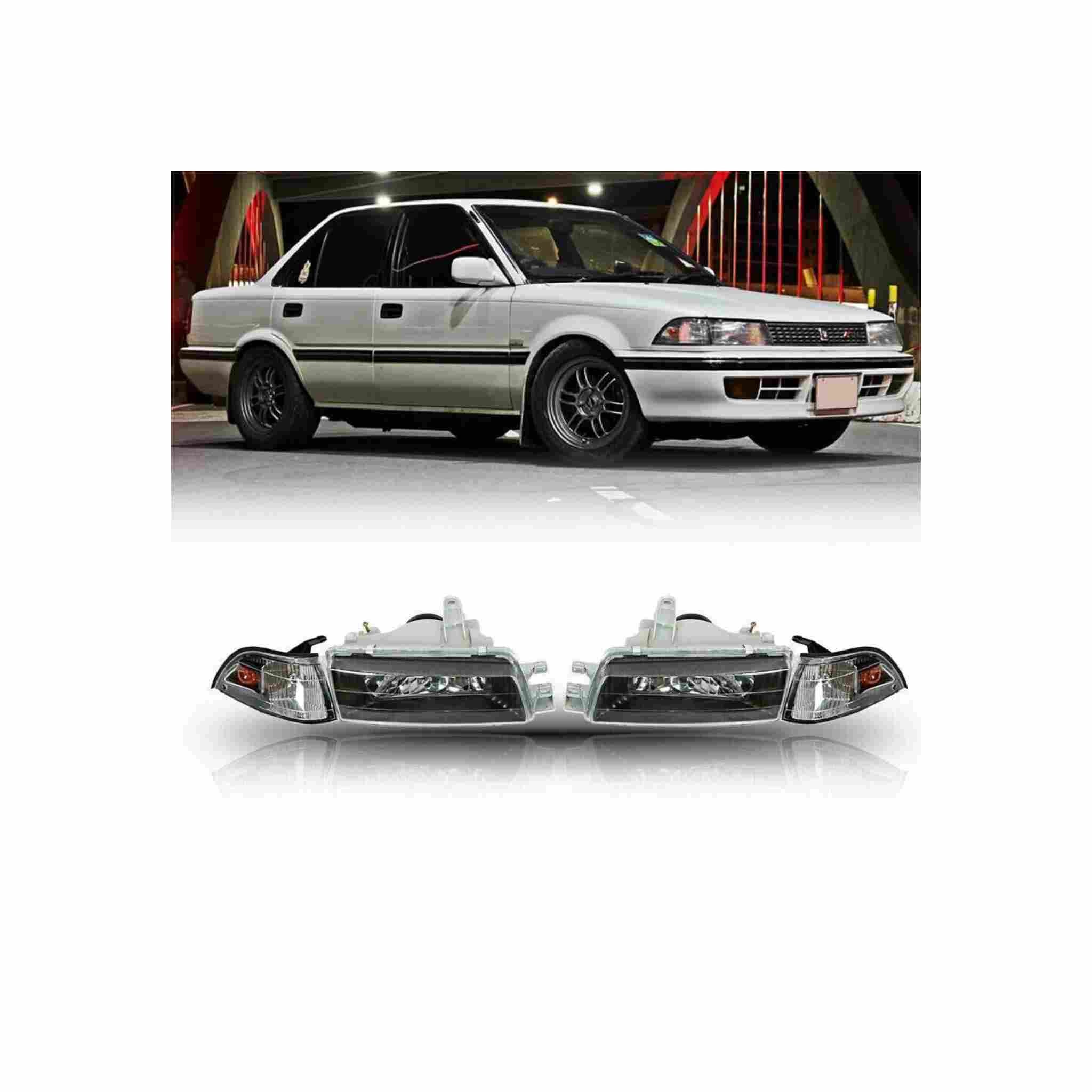 For 1988-1992 Toyota Corolla Sedan EE90-E92-AE90 Headlight Black Lamp Left+Right