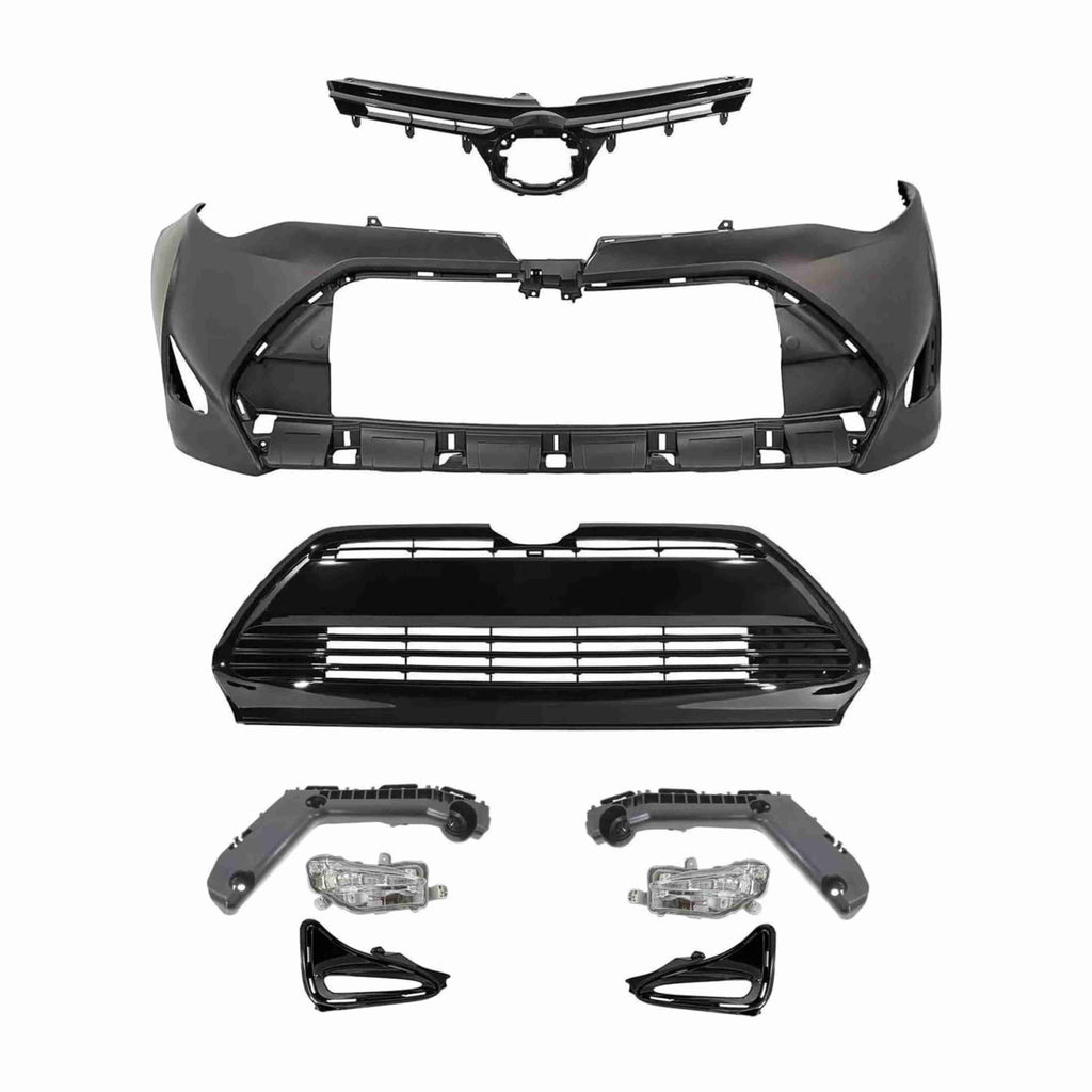 For 2017-2019 Toyota Corolla XLE LE Sedan Front Bumper with Grilles and Fog Lights Assembly Set