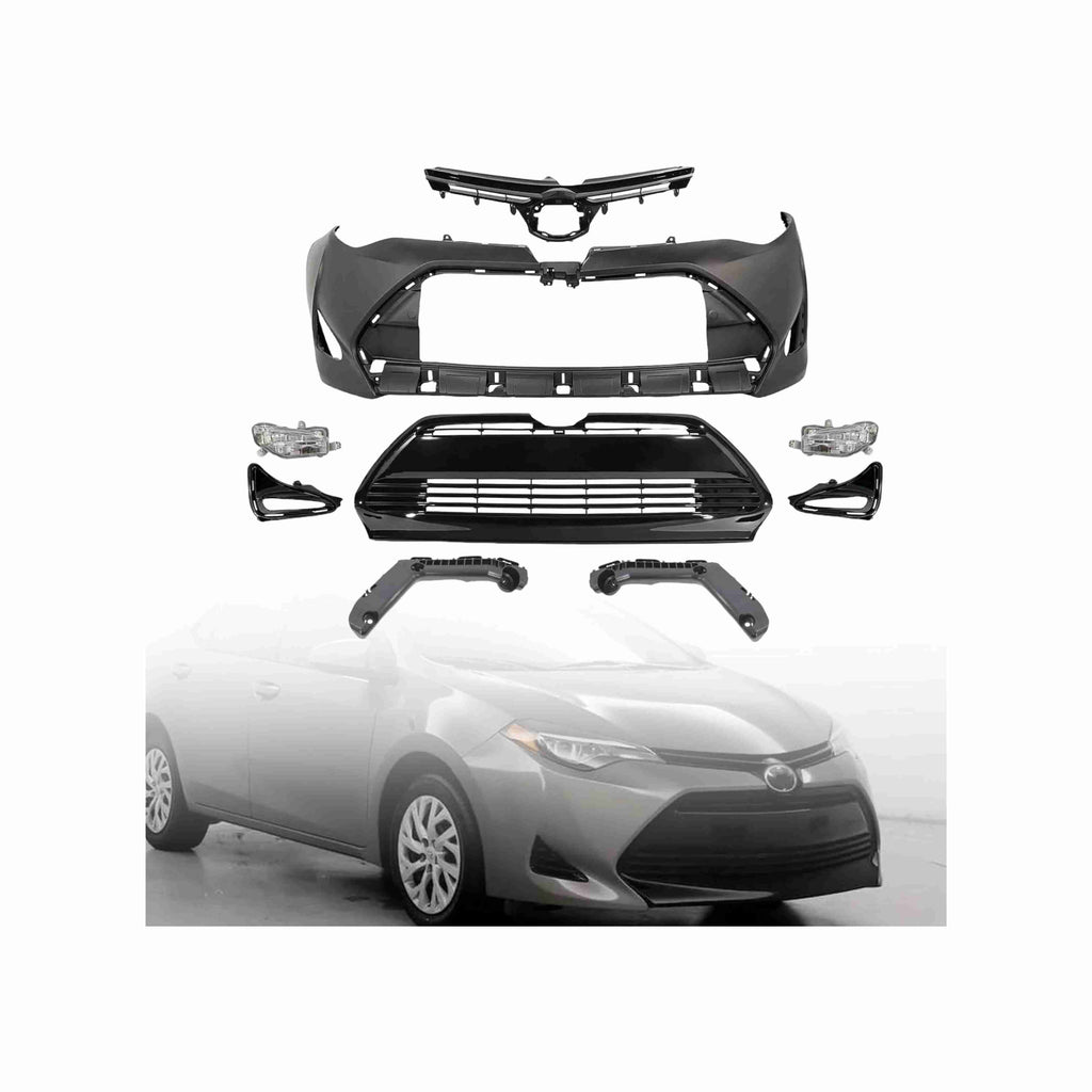 For 2017-2019 Toyota Corolla XLE LE Sedan Front Bumper with Grilles and Fog Lights Assembly Set