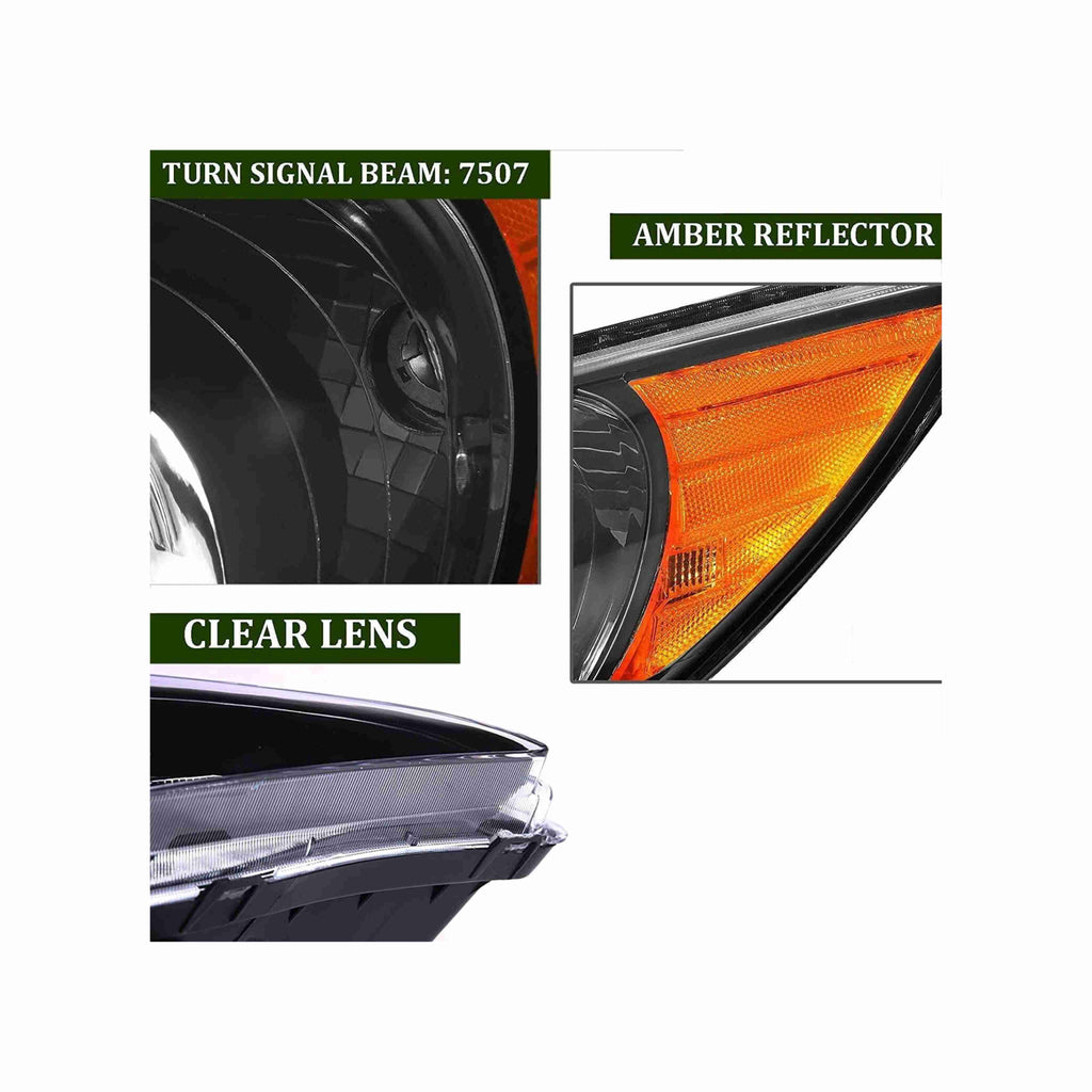 For 2011-2014 Hyundai Sonata Black Headlamp Halogen Clear Headlights Left+Right