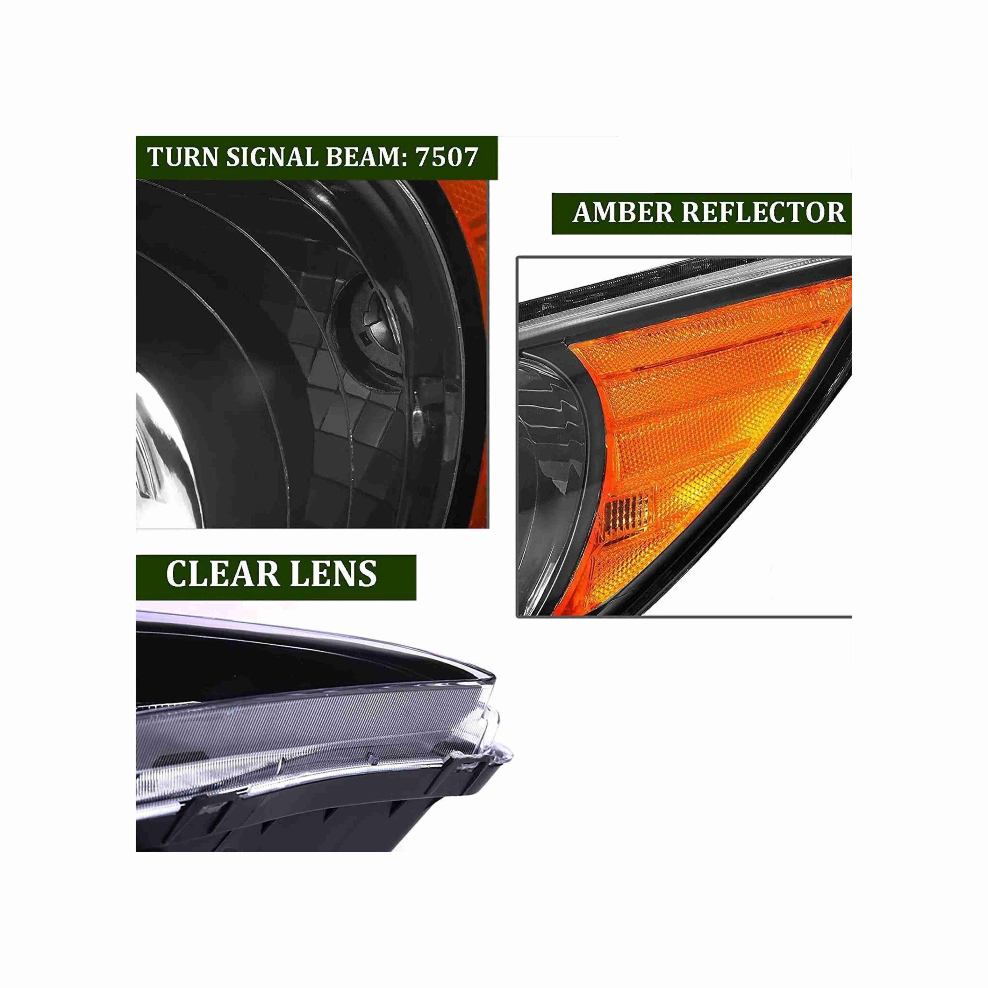 For 2011-2014 Hyundai Sonata Black Headlamp Halogen Clear Headlights Left+Right