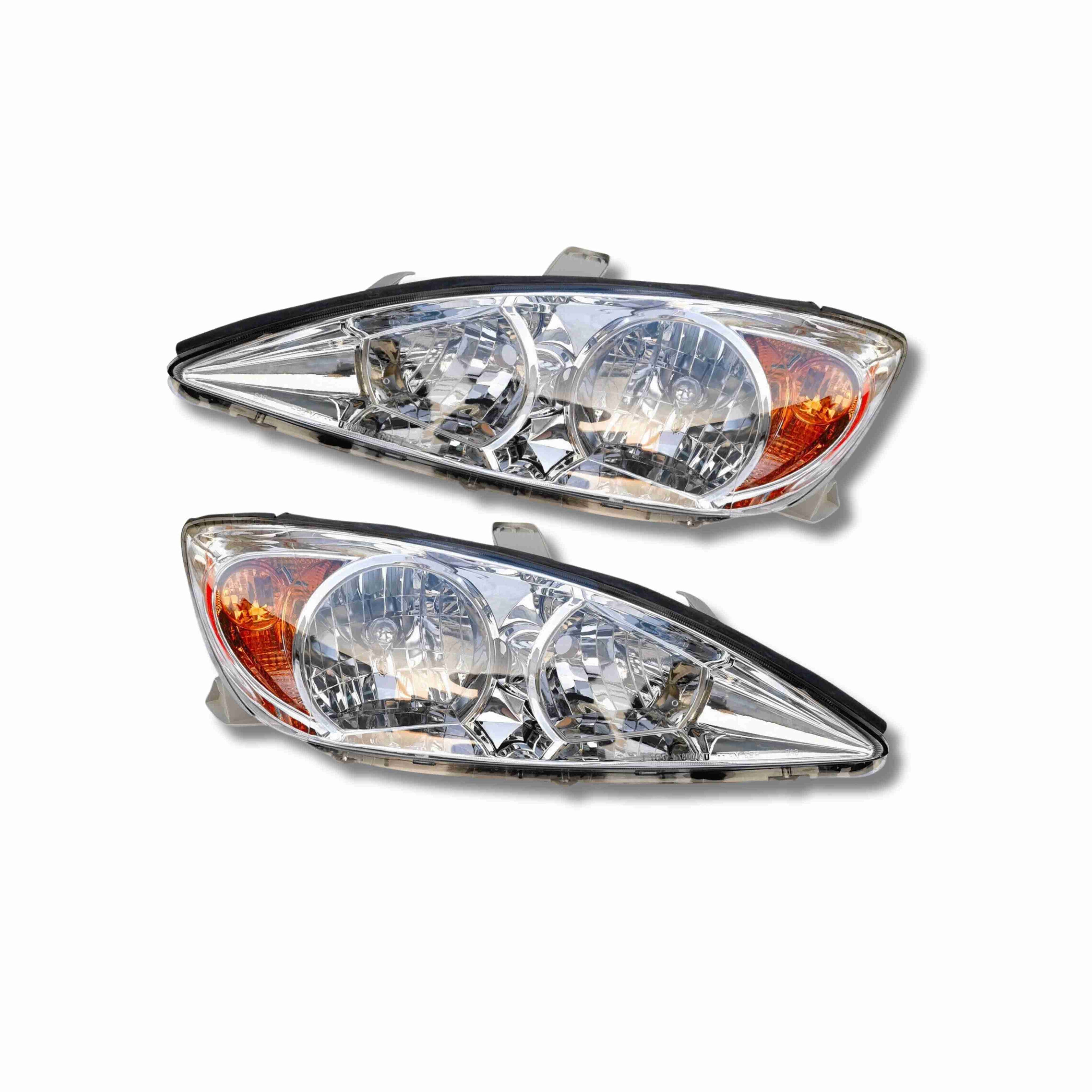 For 2002-2004 Toyota Camry Clear Lens Headlight Assembly Chrome Housing Headlamp Left+Right