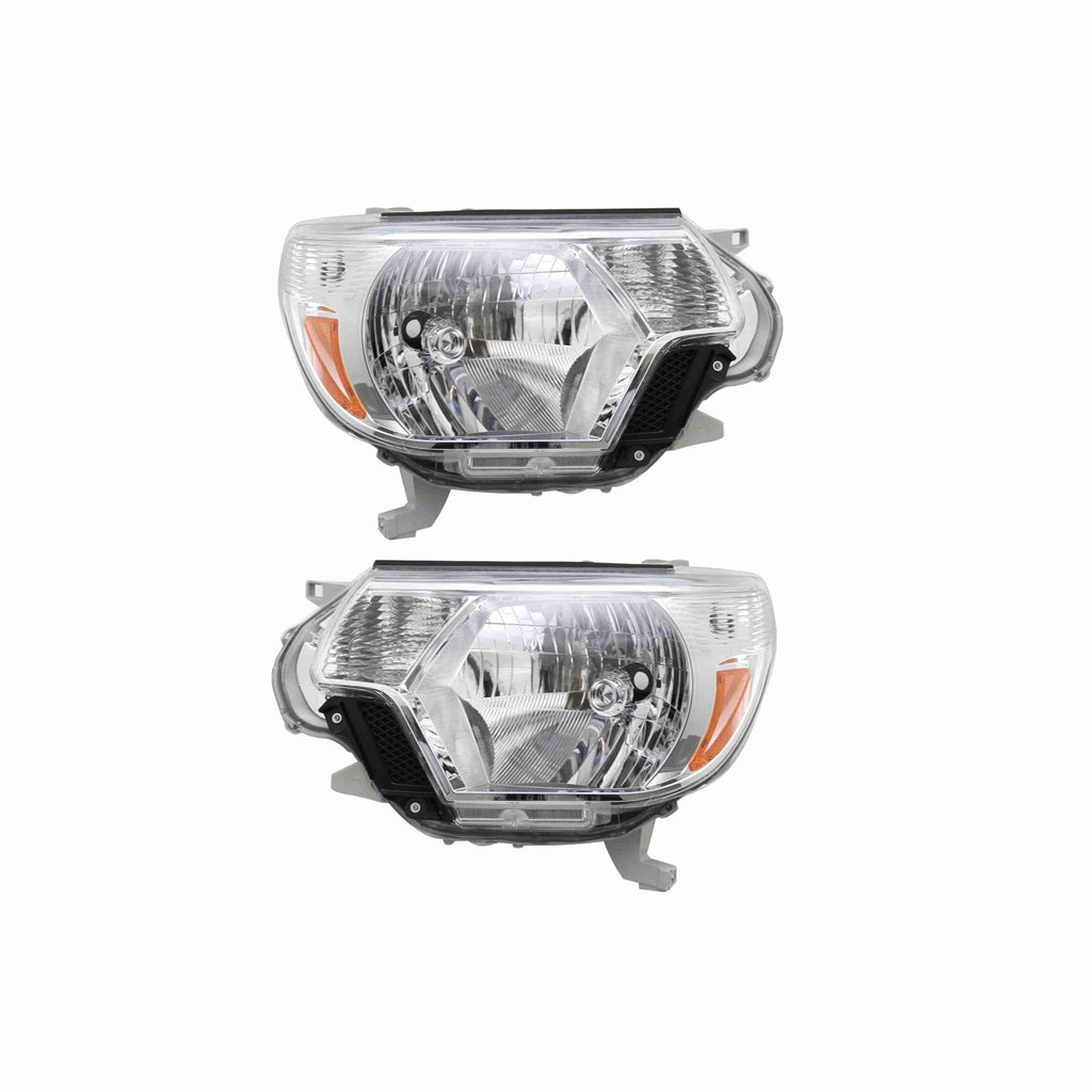 For 2012-2015 Toyota Tacoma Chrome Housing Headlights Headlamps Clear Lens Left+Right Set