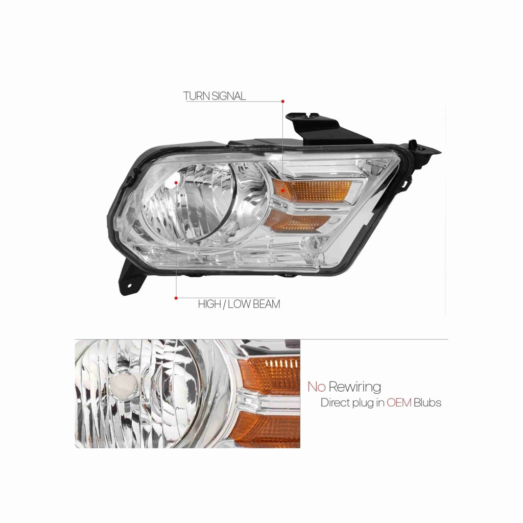 For 2010-2014 Ford Mustang Housing Chrome Headlight Amber Corner Lamp Left+Right