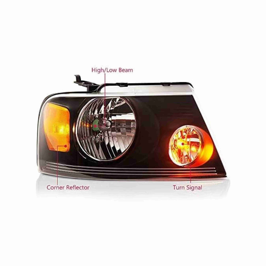 For 2004-2008 Ford F-150 06-08 Mark LT Clear Lens Assembly Headlights Black Housing Amber Corner Left+Right