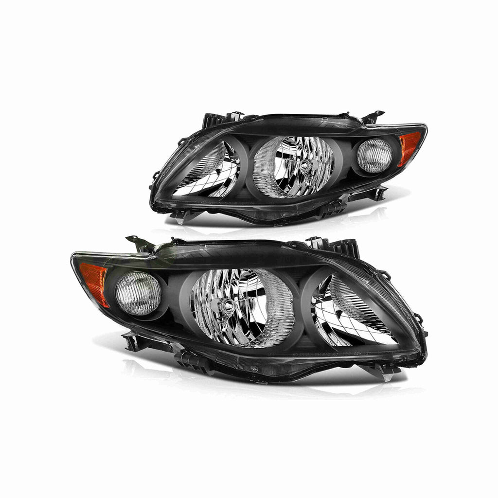 For 2009-2010 Toyota Corolla Clear Lens Headlights HeadLamps Housing Black Left+Right