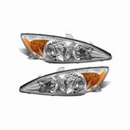 For 2002-2004 Toyota Camry Clear Lens Headlight Assembly Chrome Housing Headlamp Left+Right