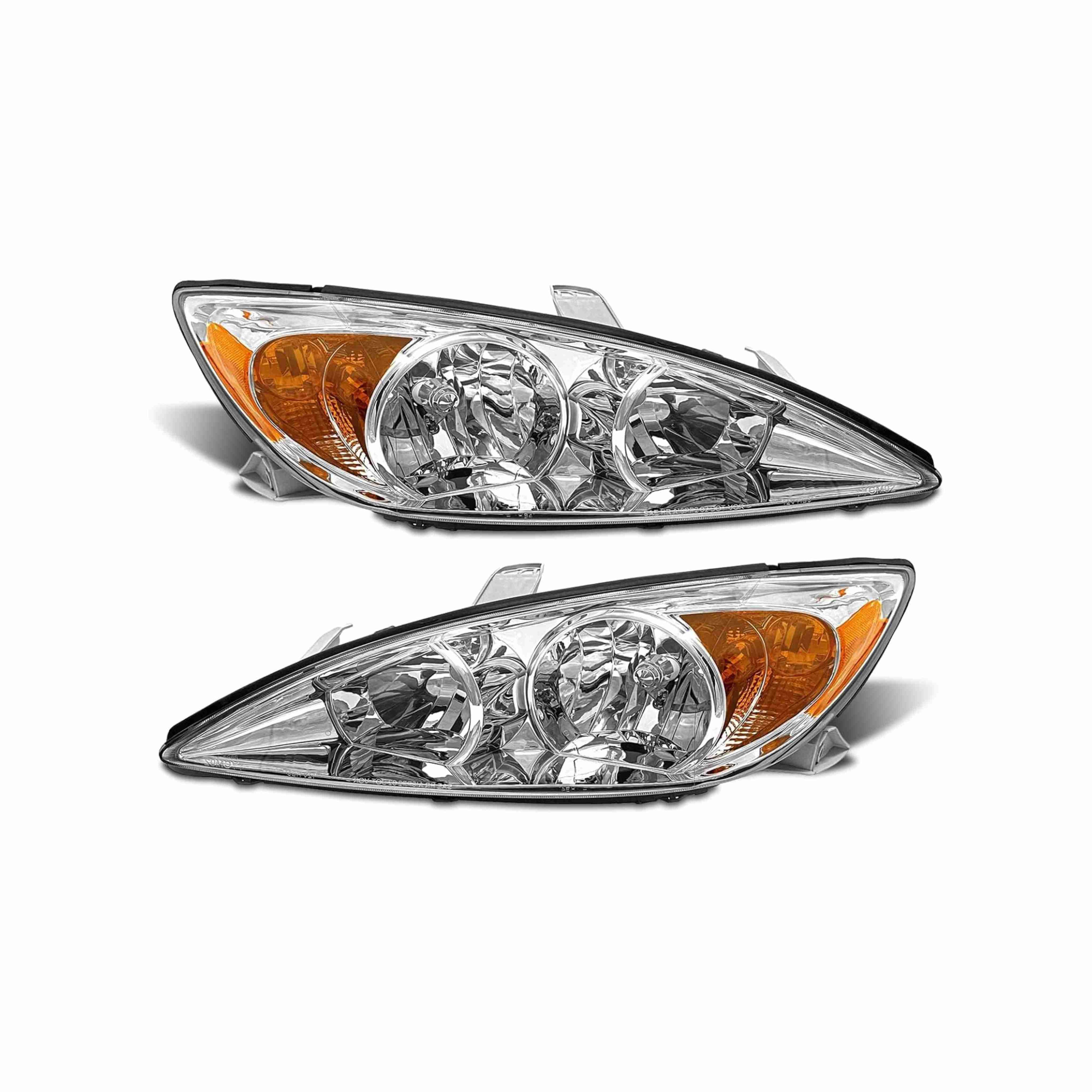 For 2002-2004 Toyota Camry Clear Lens Headlight Assembly Chrome Housing Headlamp Left+Right