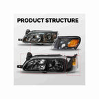 For 1993-1997 Toyota Corolla DX Clear Headlight Black Lamp+Corner Left+Right Set