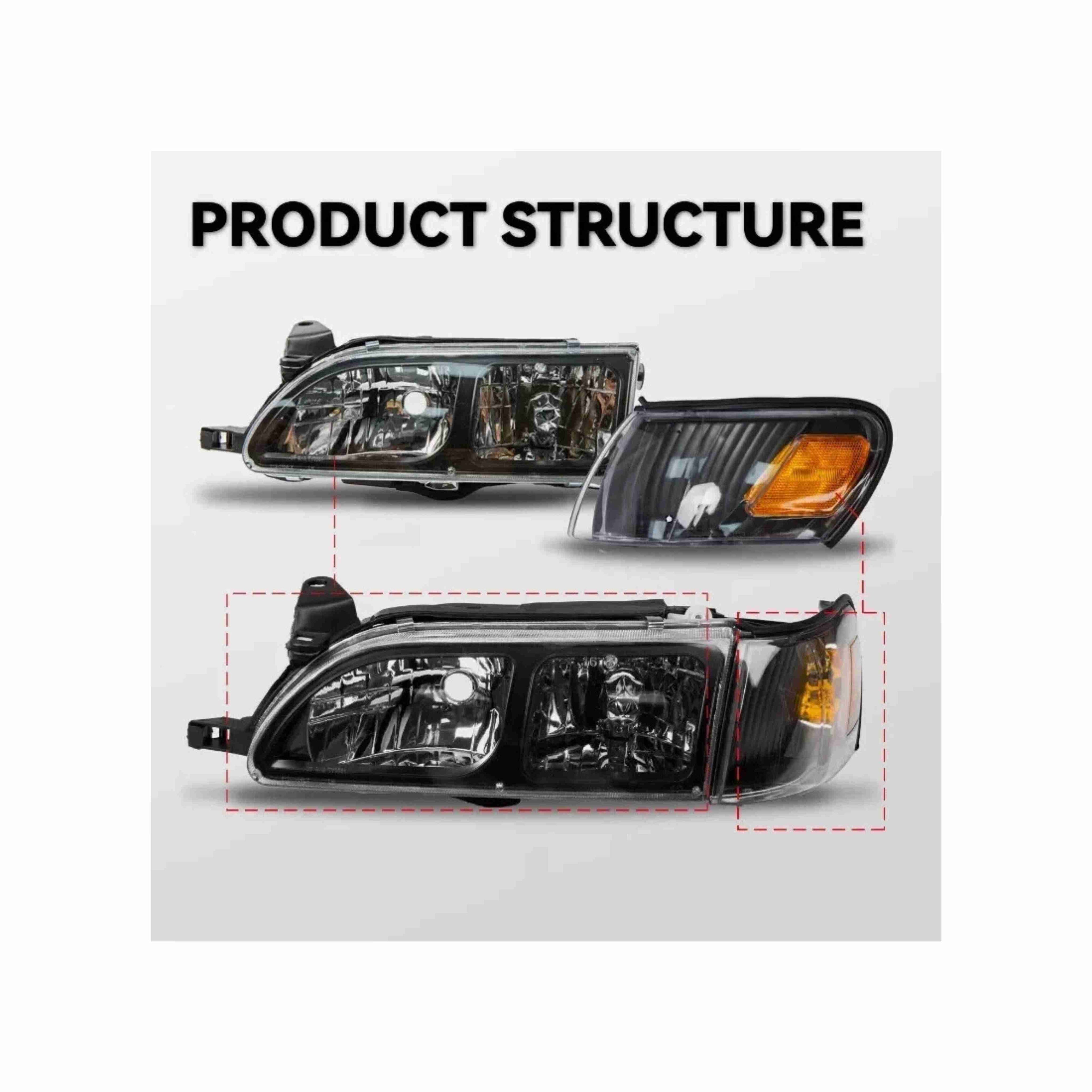 For 1993-1997 Toyota Corolla DX Clear Headlight Black Lamp+Corner Left+Right Set