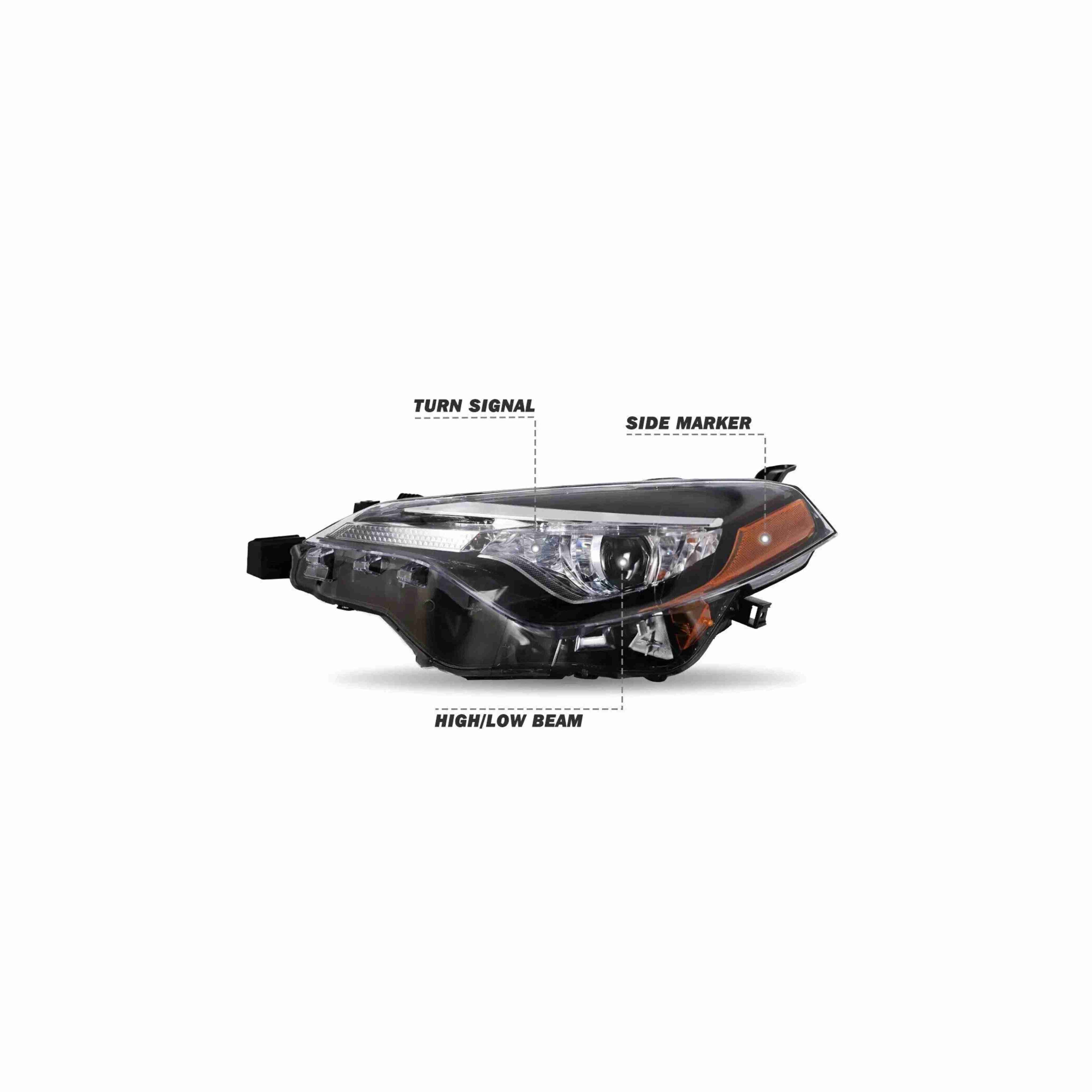 For 2017-2019 Toyota Corolla LE L CE Headlight Halogen Lamp Black Set Left+Right