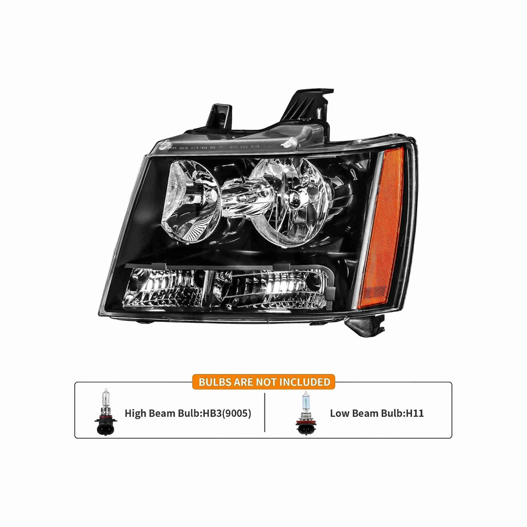 For 2007-2014 Chevrolet Tahoe Suburban Avalanche Black Headlamps Clear Lens Headlights Left+Right