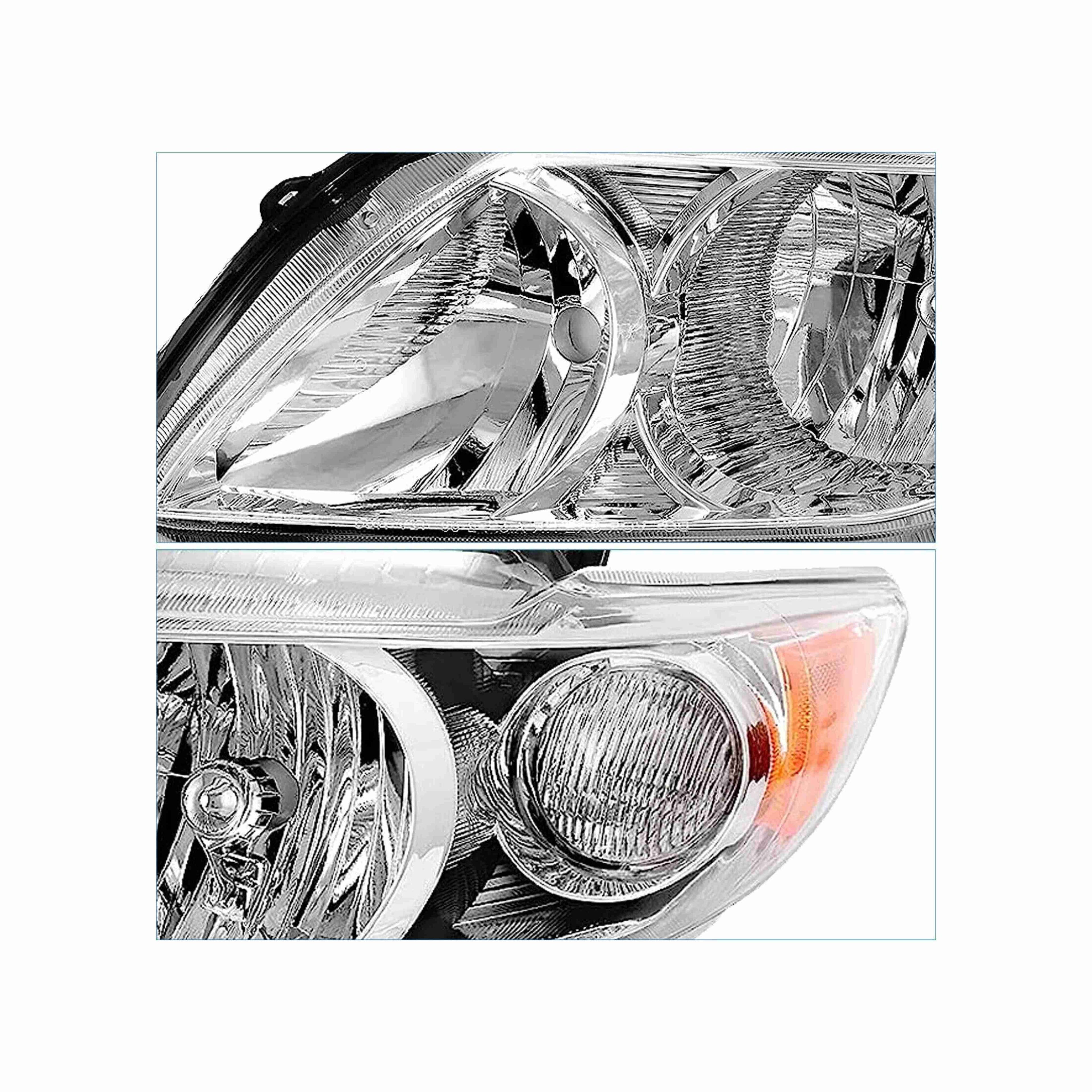 For 2009-2010 Toyota Corolla Headlights Housing Chrome Clear Lamp Left+Right Set