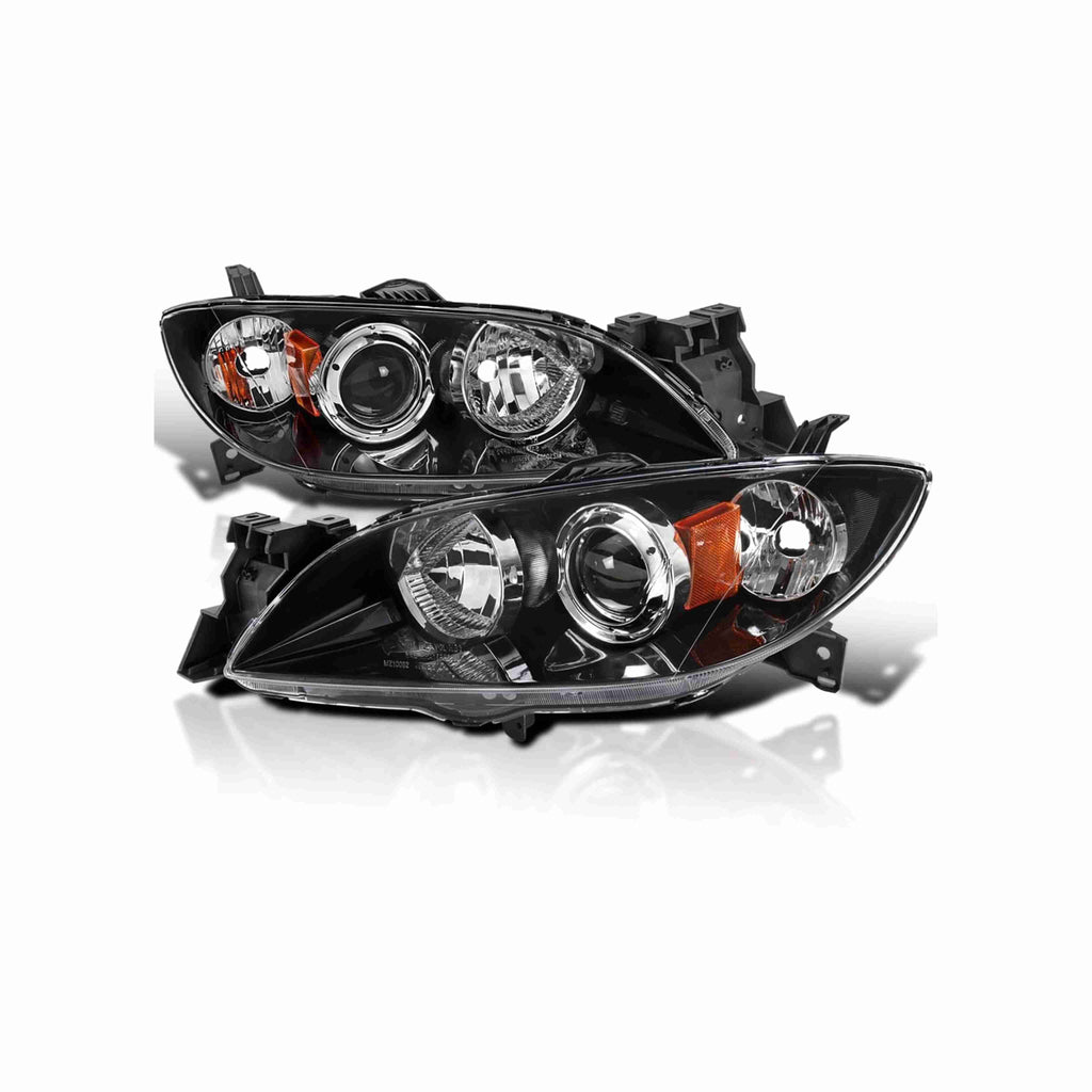 For 2004-2009 Mazda 3 Sedan Headlight Headlamps Housing Black Clear Left+Right