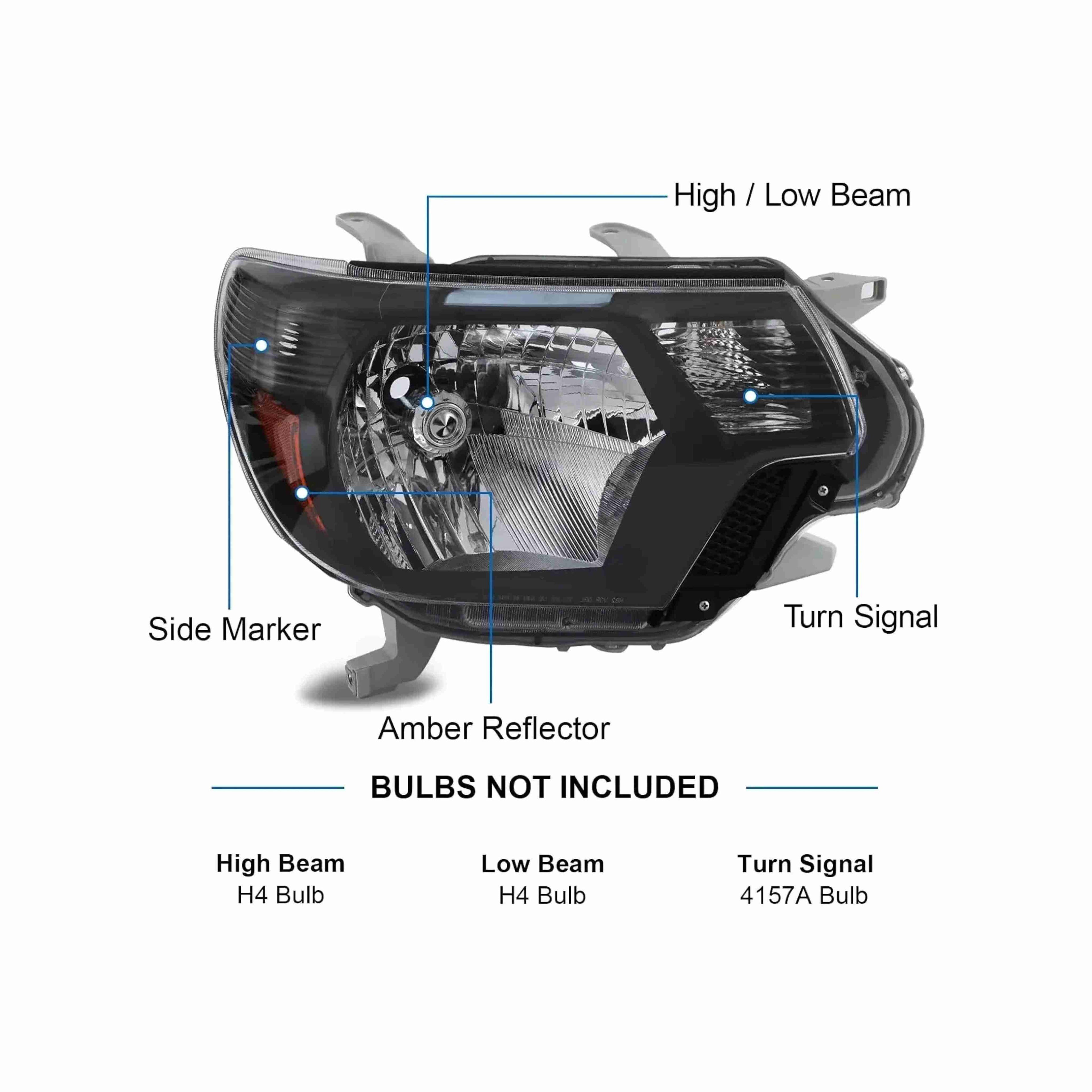 For 2012-2015 Toyota Tacoma Black Headlamp Clear Lens Headlight Left+Right