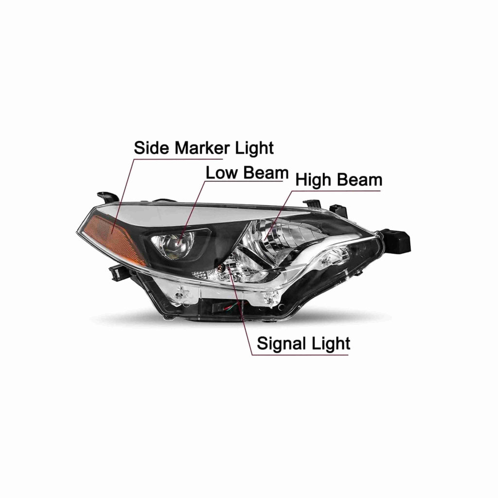 For 2014-2016 Toyota Corolla Headlights Black lamps Clear Lens Left+Right Set