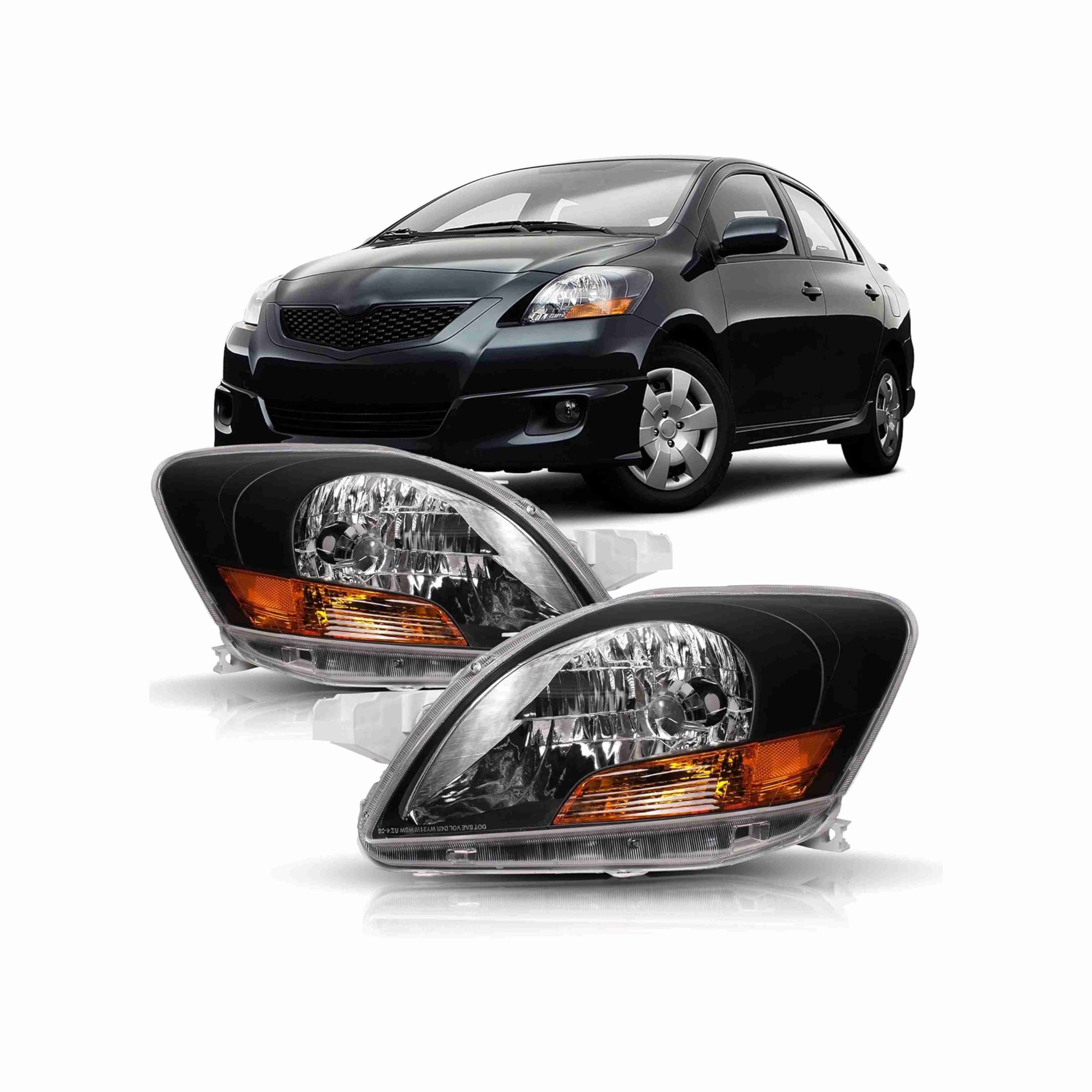 For 2007-2011 Toyota Yaris Sedan Clear Lens Headlight Assembly Headlamp Housing Black Left+Right