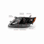 For 2007-2009 Toyota Camry Projector Clear Headlight Black Headlamp Left+Right
